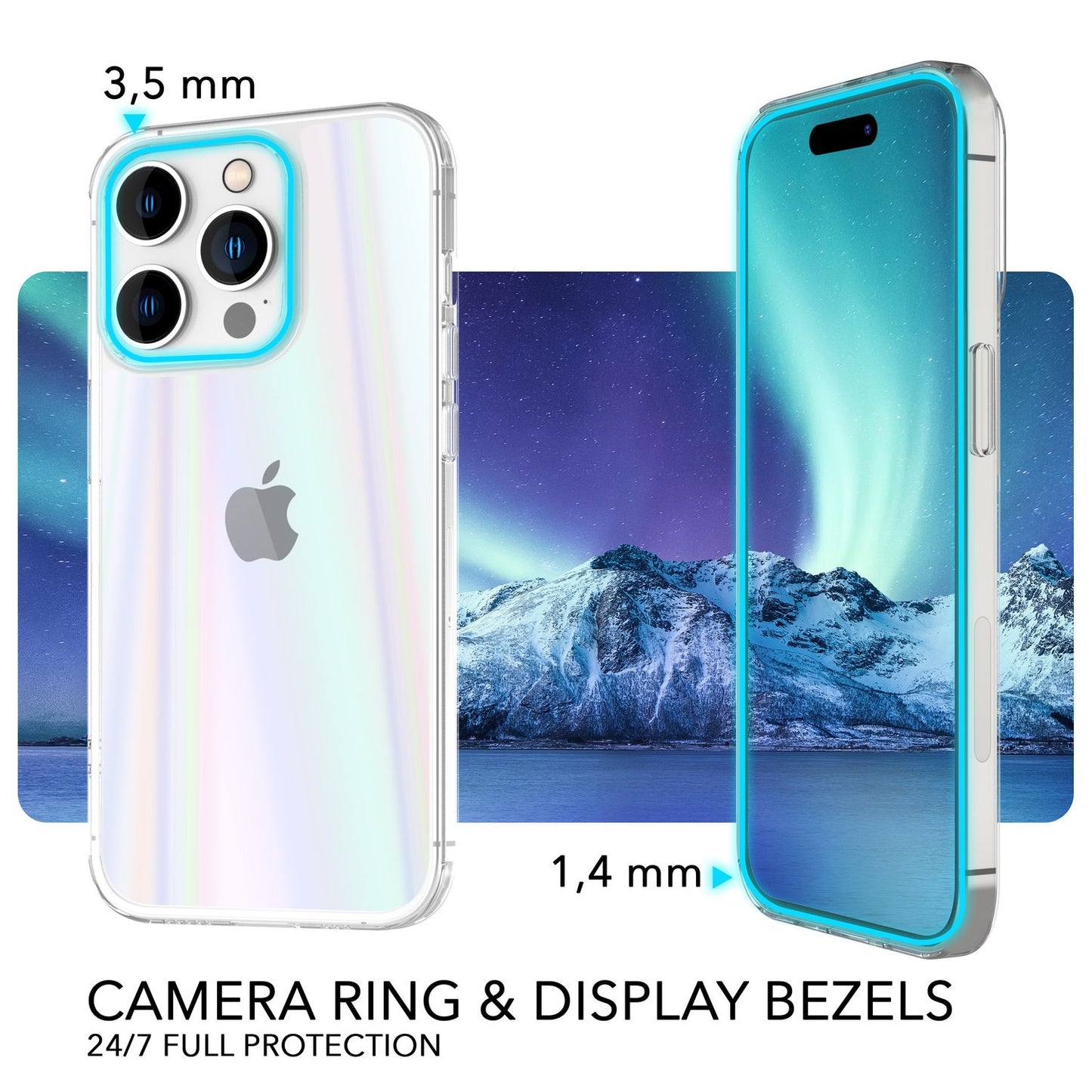 NALIA Klares Hartglas Case kompatibel mit iPhone 14 Pro Hülle, Transparent Regenbogen Effekt Anti-Gelb Kratzfest Tempered Glass & Silikon Bumper, Holografisch Bunt Glänzende Handyhülle Durchsichtig