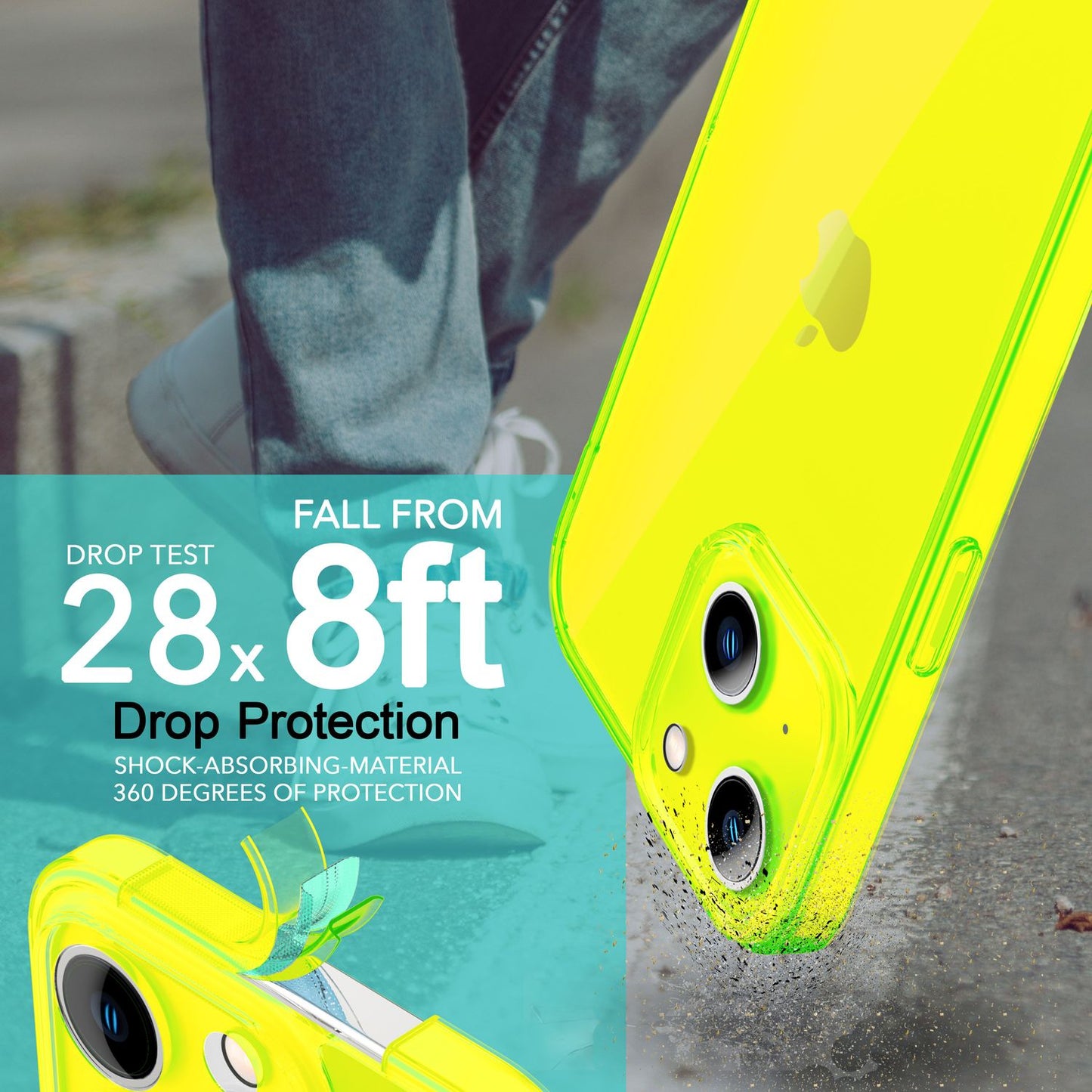 NALIA Neon Silikonhülle für iPhone 14 – Knallige Signal-Farbe & Linsenschutz – VIBE (Transparentes Case) – Marke aus Berlin