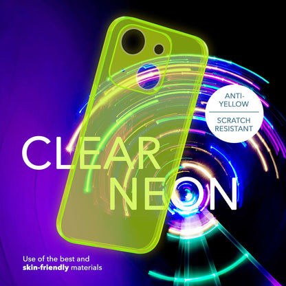 NALIA Neon Silikonhülle für iPhone 14 – Knallige Signal-Farbe & Linsenschutz – VIBE (Transparentes Case) – Marke aus Berlin
