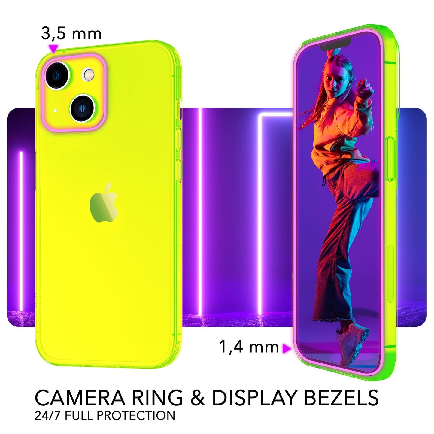 NALIA Neon Silikonhülle für iPhone 14 – Knallige Signal-Farbe & Linsenschutz – VIBE (Transparentes Case) – Marke aus Berlin