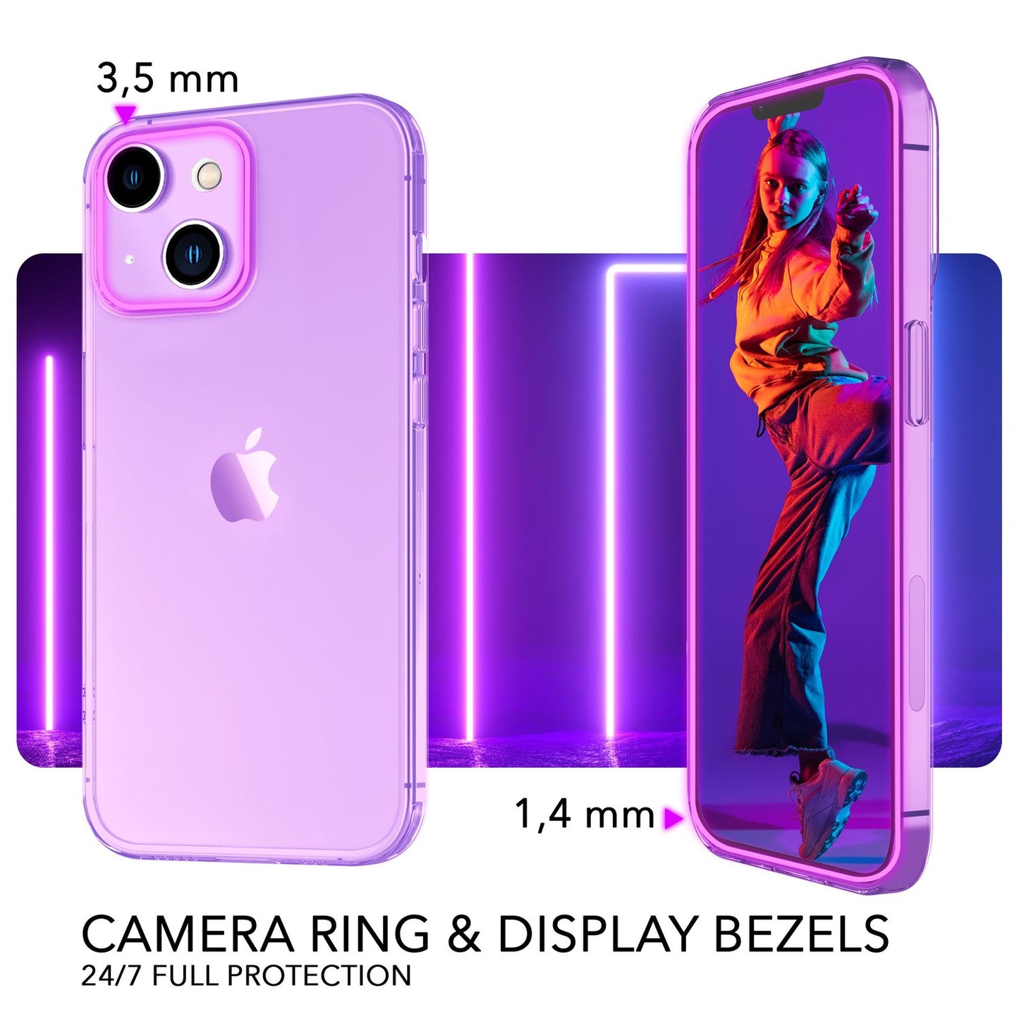 NALIA Neon Silikonhülle für iPhone 14 – Knallige Signal-Farbe & Linsenschutz – VIBE (Transparentes Case) – Marke aus Berlin