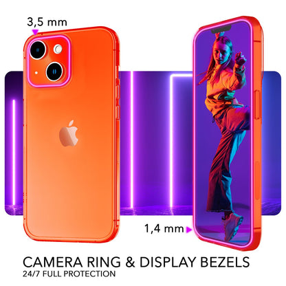 NALIA Neon Silikonhülle für iPhone 14 – Knallige Signal-Farbe & Linsenschutz – VIBE (Transparentes Case) – Marke aus Berlin