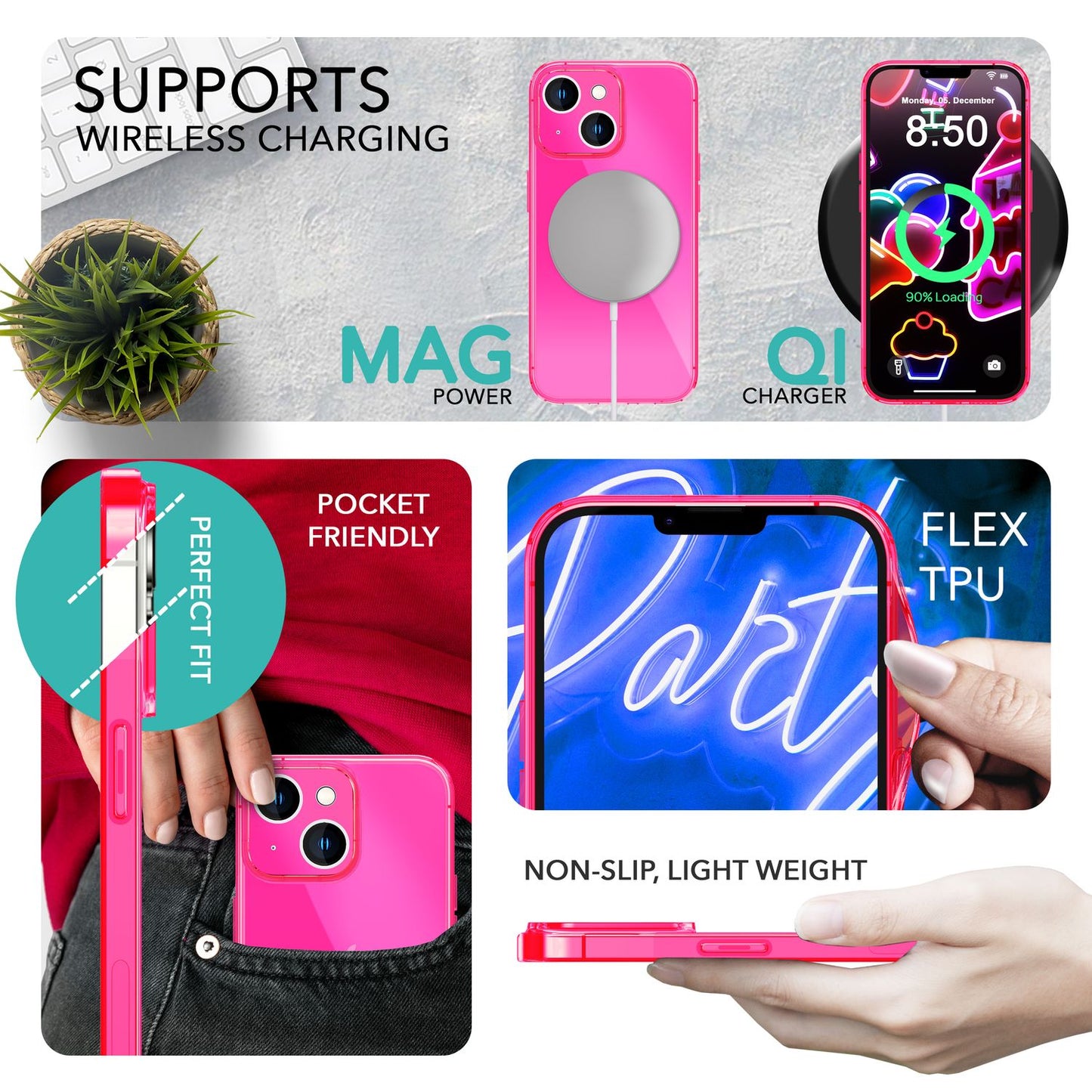 NALIA Neon Silikonhülle für iPhone 14 – Knallige Signal-Farbe & Linsenschutz – VIBE (Transparentes Case) – Marke aus Berlin