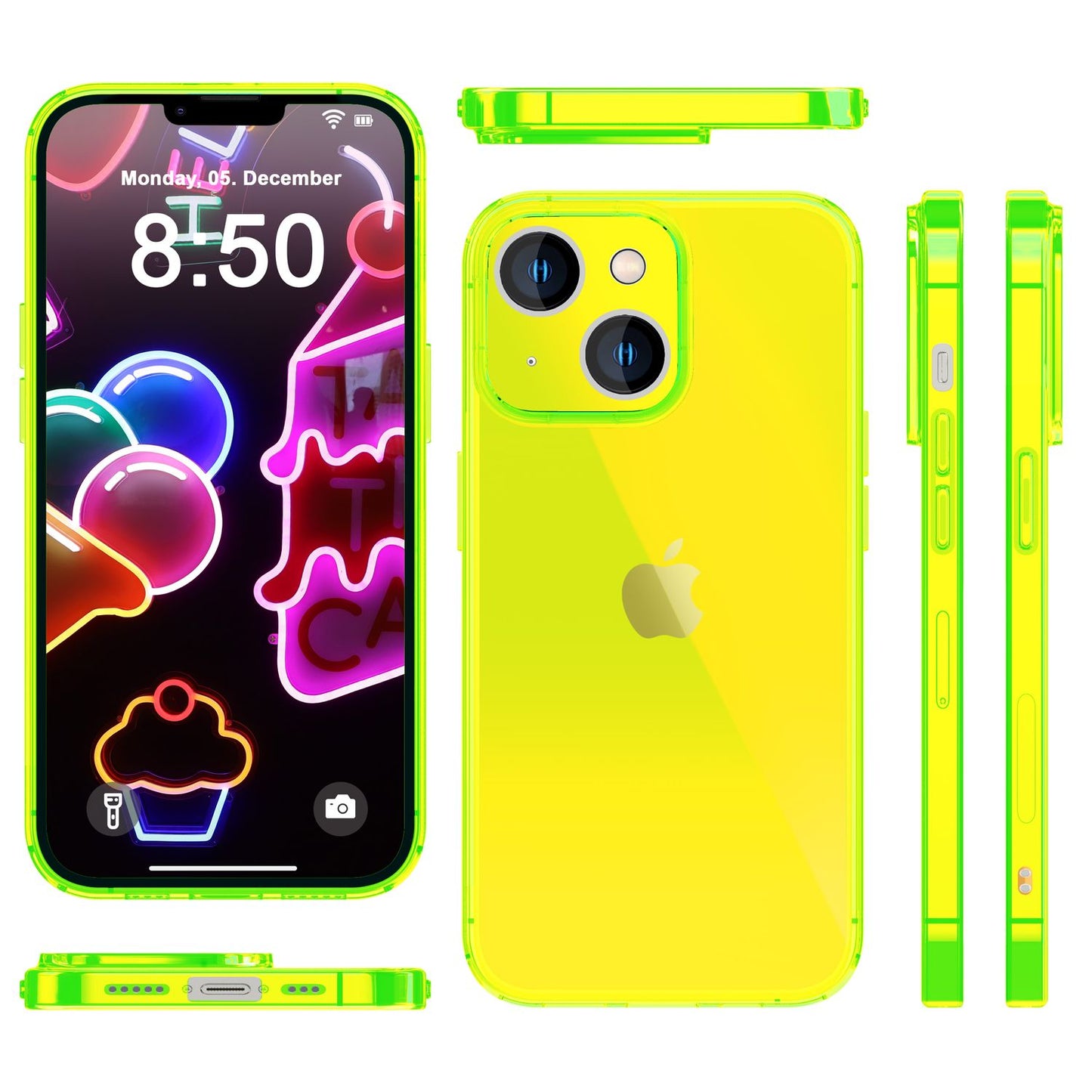 NALIA Neon Silikonhülle für iPhone 14 – Knallige Signal-Farbe & Linsenschutz – VIBE (Transparentes Case) – Marke aus Berlin