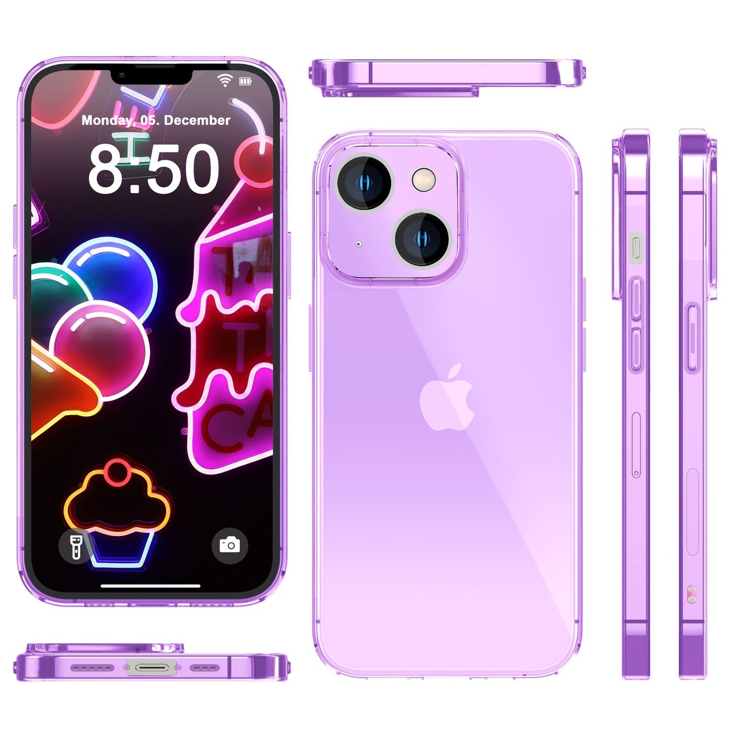 NALIA Neon Silikonhülle für iPhone 14 – Knallige Signal-Farbe & Linsenschutz – VIBE (Transparentes Case) – Marke aus Berlin