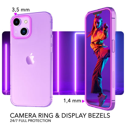 NALIA Neon Silikonhülle für iPhone 14 Plus – Knallige Signal-Farbe & Linsenschutz – VIBE (Transparentes Case) – Marke aus Berlin