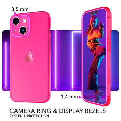 NALIA Neon Silikonhülle für iPhone 14 Plus – Knallige Signal-Farbe & Linsenschutz – VIBE (Transparentes Case) – Marke aus Berlin