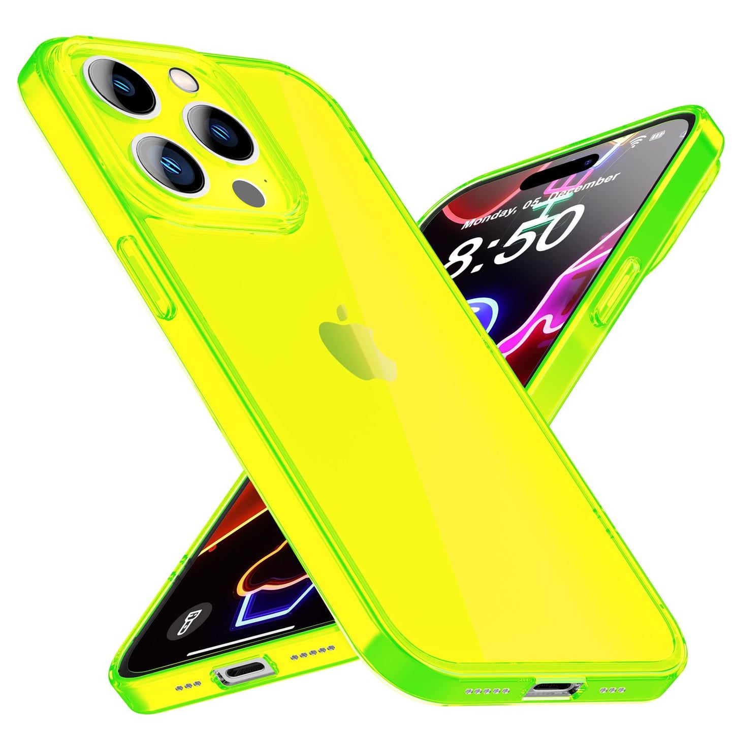 NALIA Neon Silikonhülle für iPhone 14 Pro – Knallige Signal-Farbe & Linsenschutz – VIBE (Transparentes Case) – Marke aus Berlin