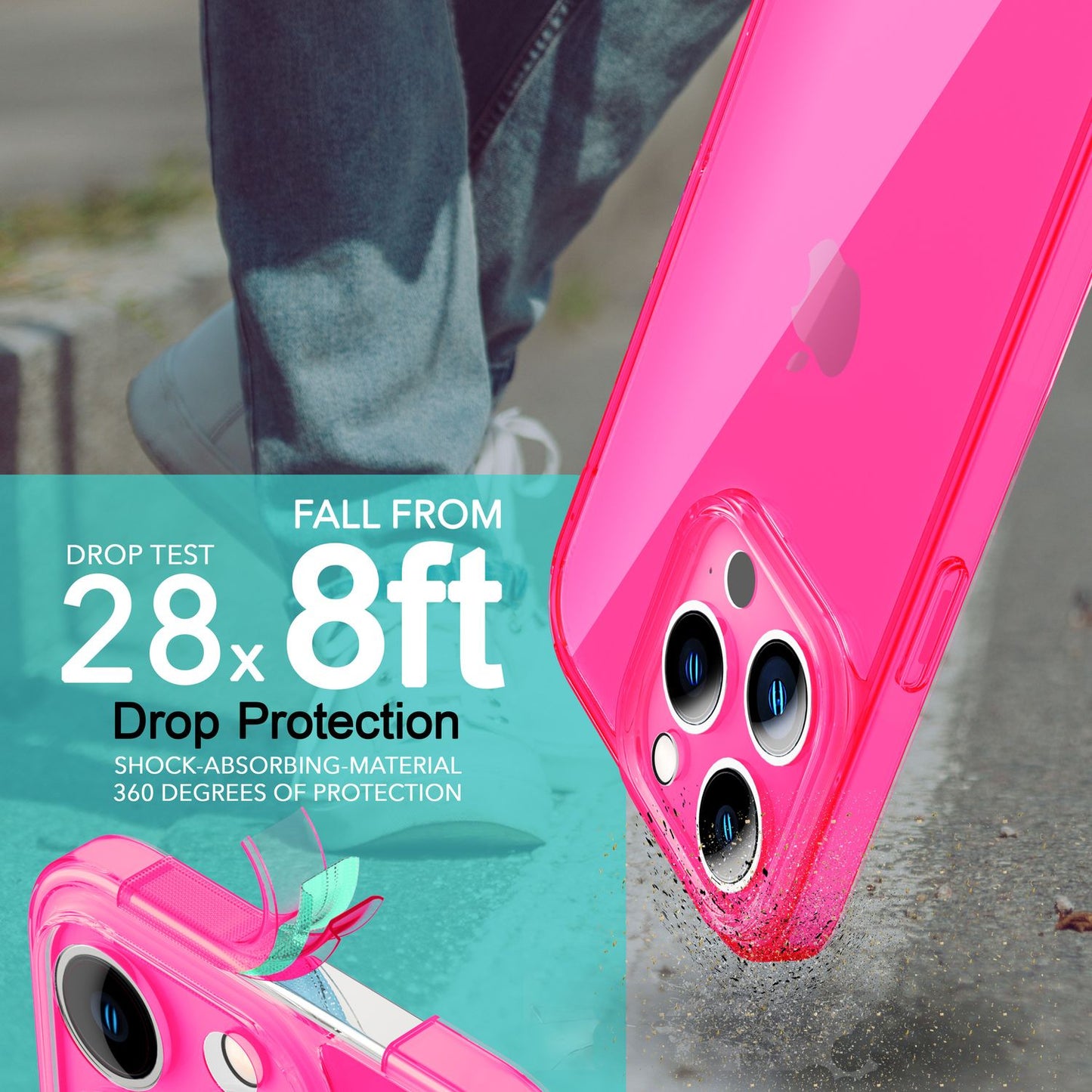 NALIA Neon Silikonhülle für iPhone 14 Pro – Knallige Signal-Farbe & Linsenschutz – VIBE (Transparentes Case) – Marke aus Berlin