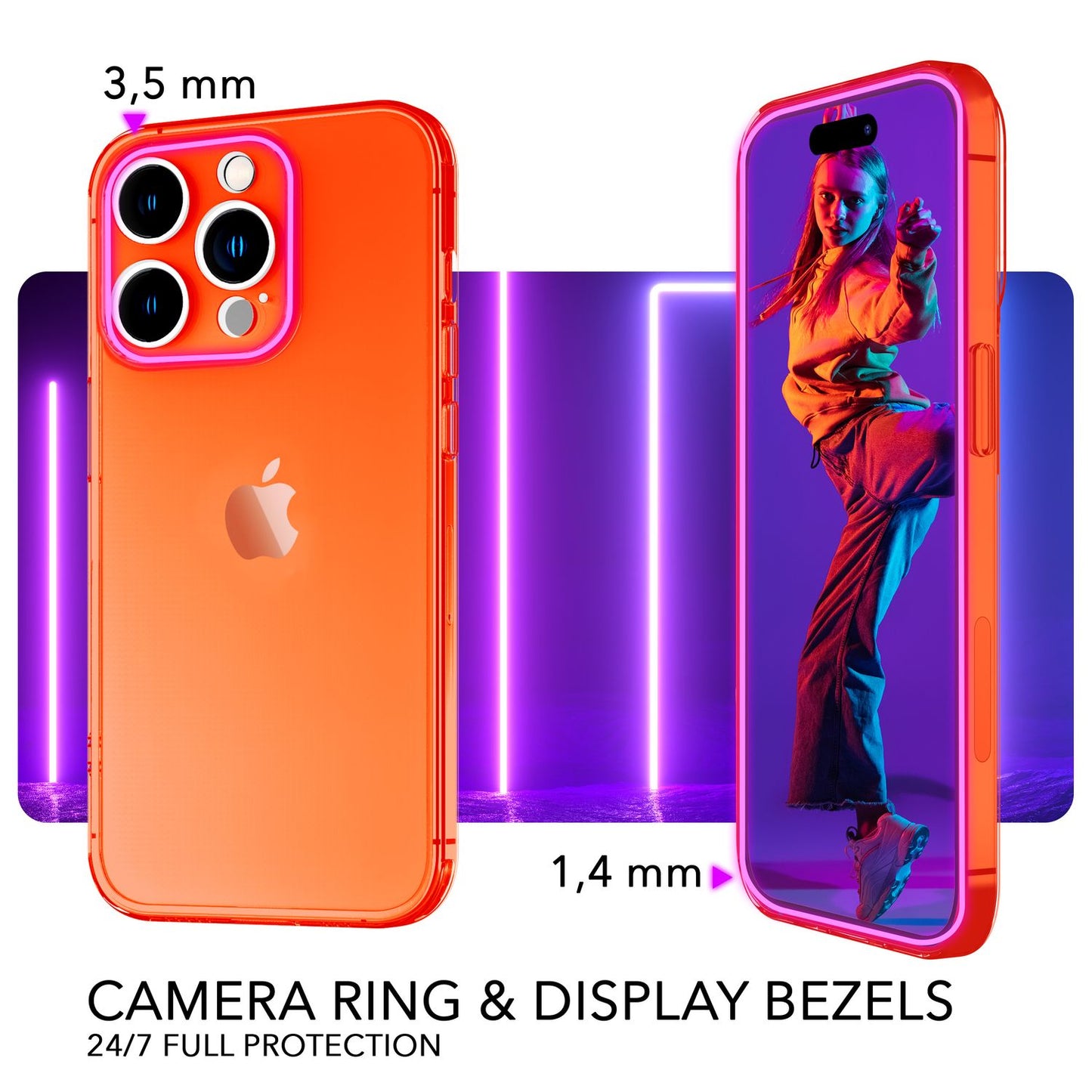 NALIA Neon Silikonhülle für iPhone 14 Pro – Knallige Signal-Farbe & Linsenschutz – VIBE (Transparentes Case) – Marke aus Berlin