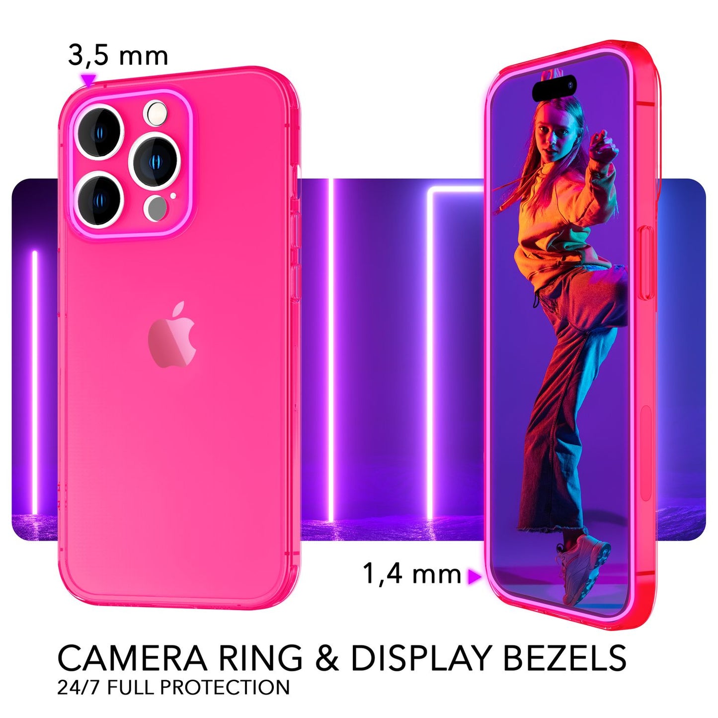 NALIA Neon Silikonhülle für iPhone 14 Pro – Knallige Signal-Farbe & Linsenschutz – VIBE (Transparentes Case) – Marke aus Berlin