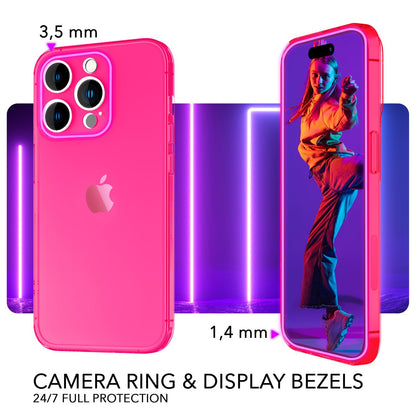 NALIA Neon Silikonhülle für iPhone 14 Pro – Knallige Signal-Farbe & Linsenschutz – VIBE (Transparentes Case) – Marke aus Berlin