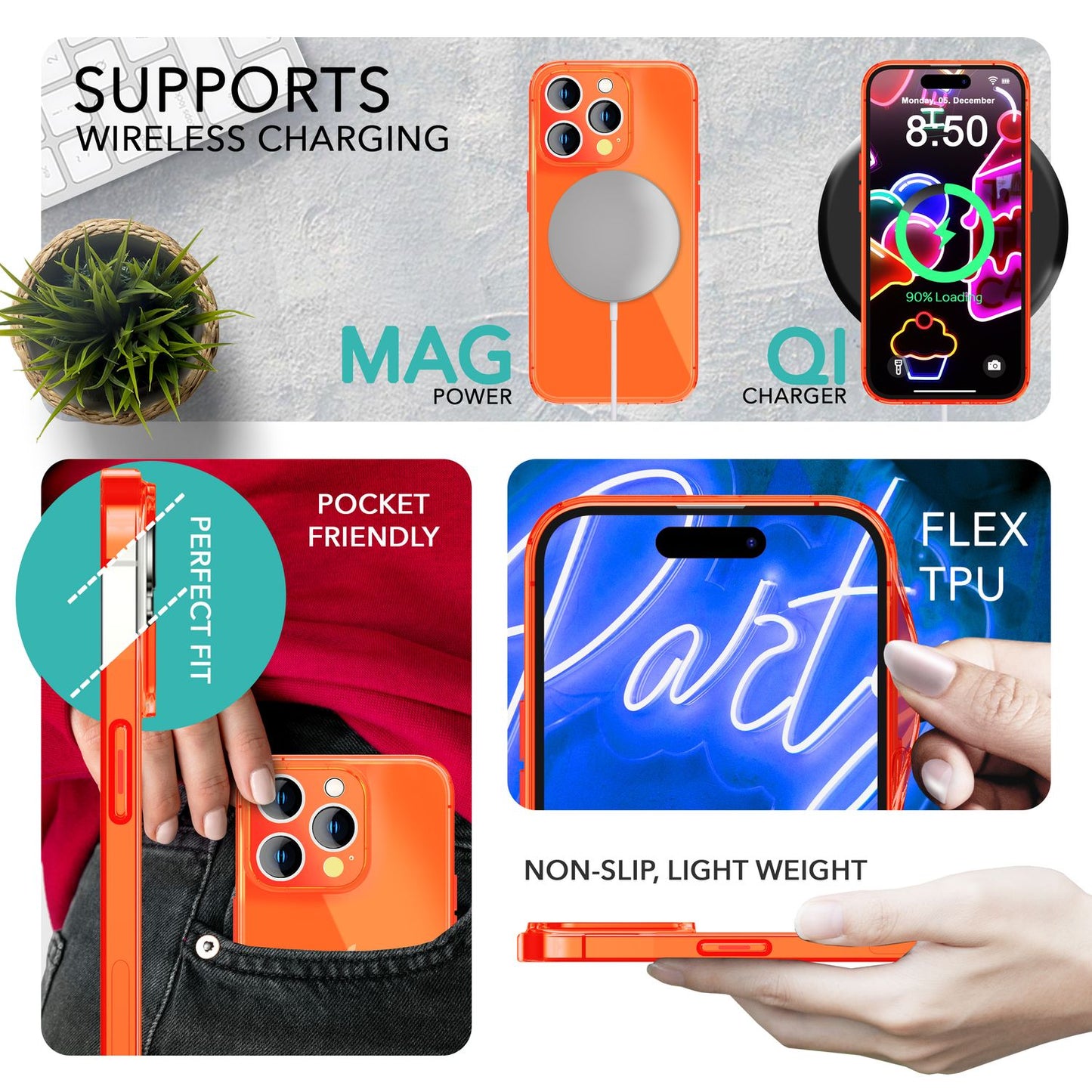 NALIA Neon Silikonhülle für iPhone 14 Pro – Knallige Signal-Farbe & Linsenschutz – VIBE (Transparentes Case) – Marke aus Berlin