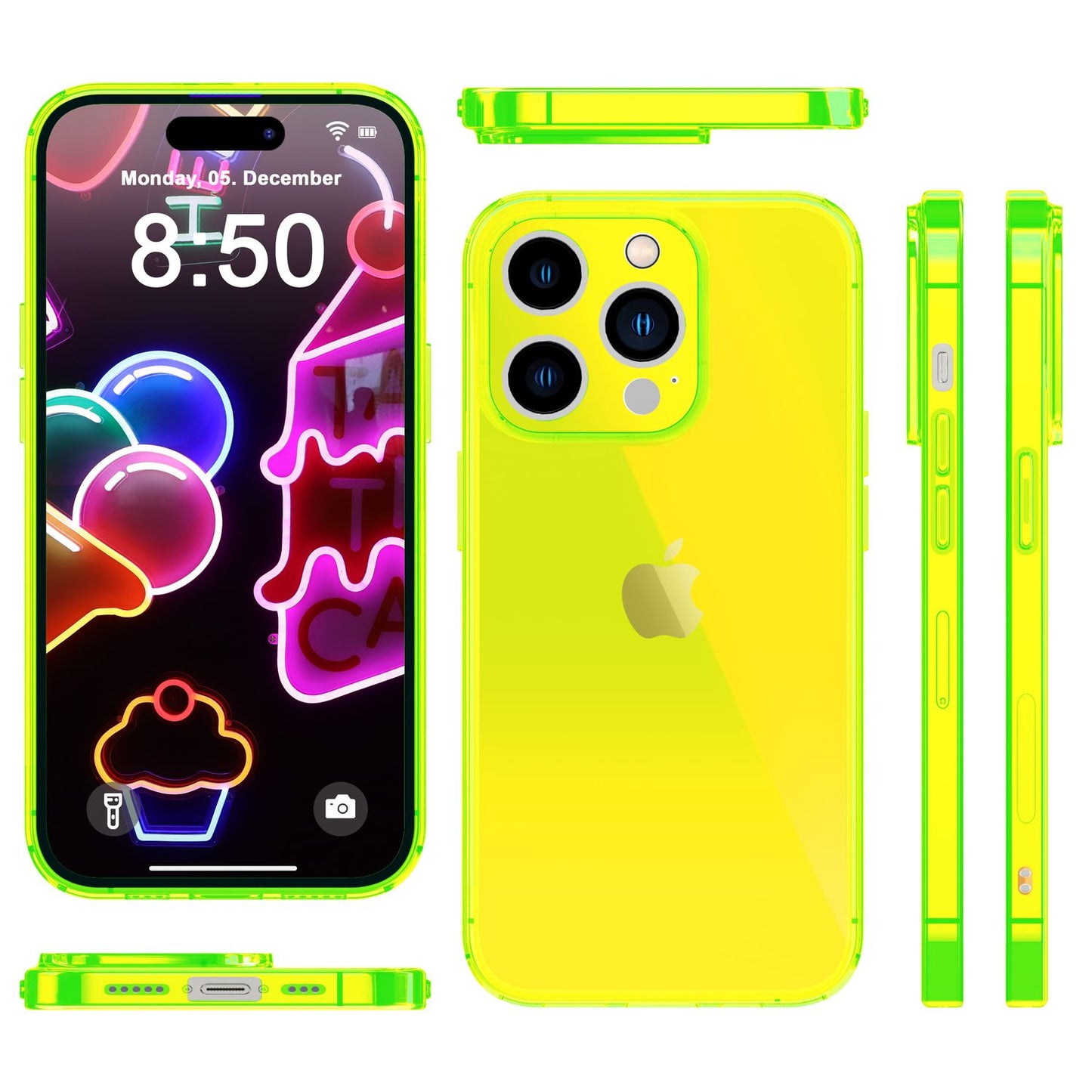 NALIA Neon Silikonhülle für iPhone 14 Pro – Knallige Signal-Farbe & Linsenschutz – VIBE (Transparentes Case) – Marke aus Berlin