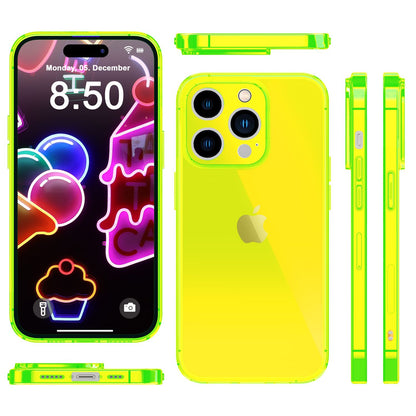 NALIA Neon Silikonhülle für iPhone 14 Pro – Knallige Signal-Farbe & Linsenschutz – VIBE (Transparentes Case) – Marke aus Berlin