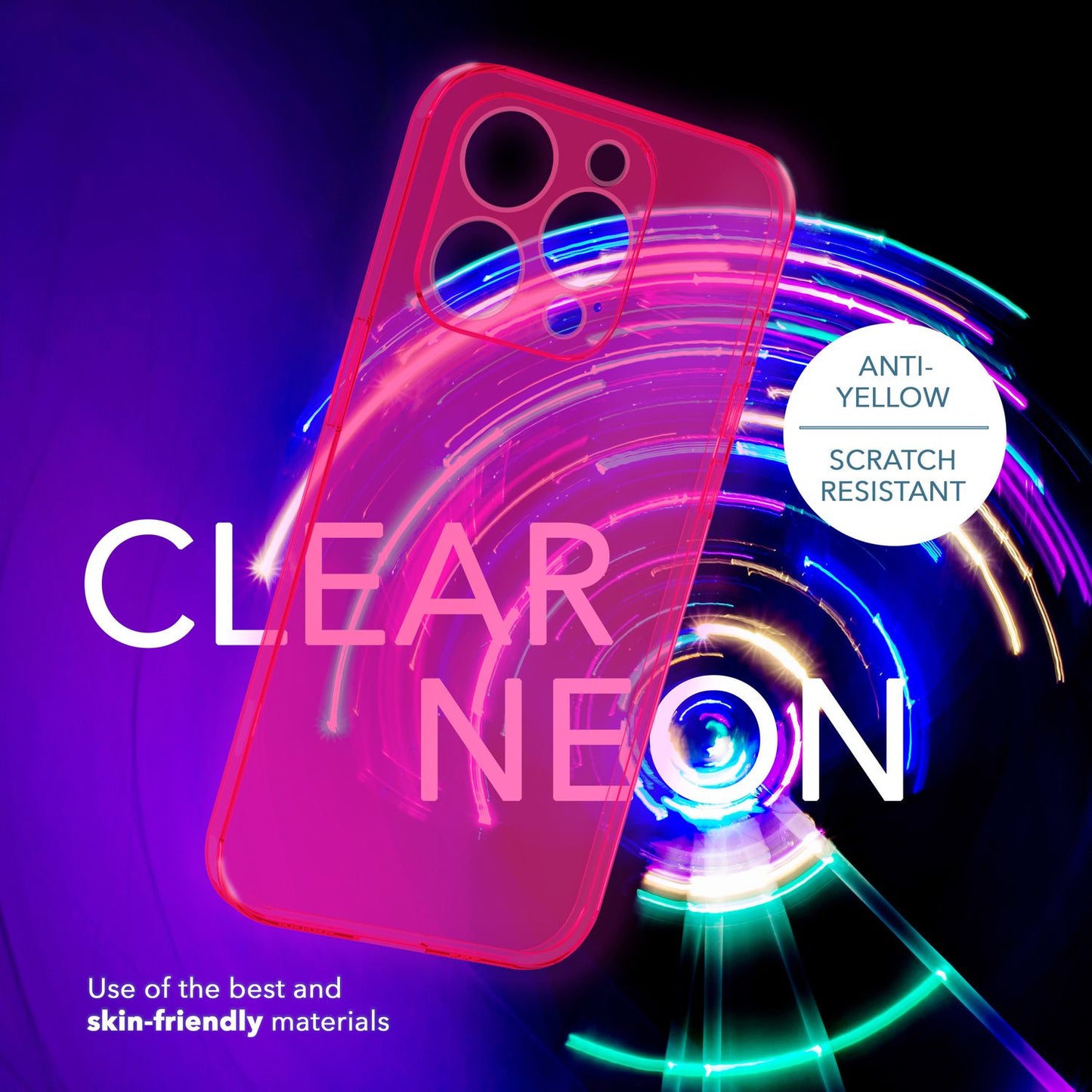 NALIA Neon Silikonhülle für iPhone 14 Pro – Knallige Signal-Farbe & Linsenschutz – VIBE (Transparentes Case) – Marke aus Berlin