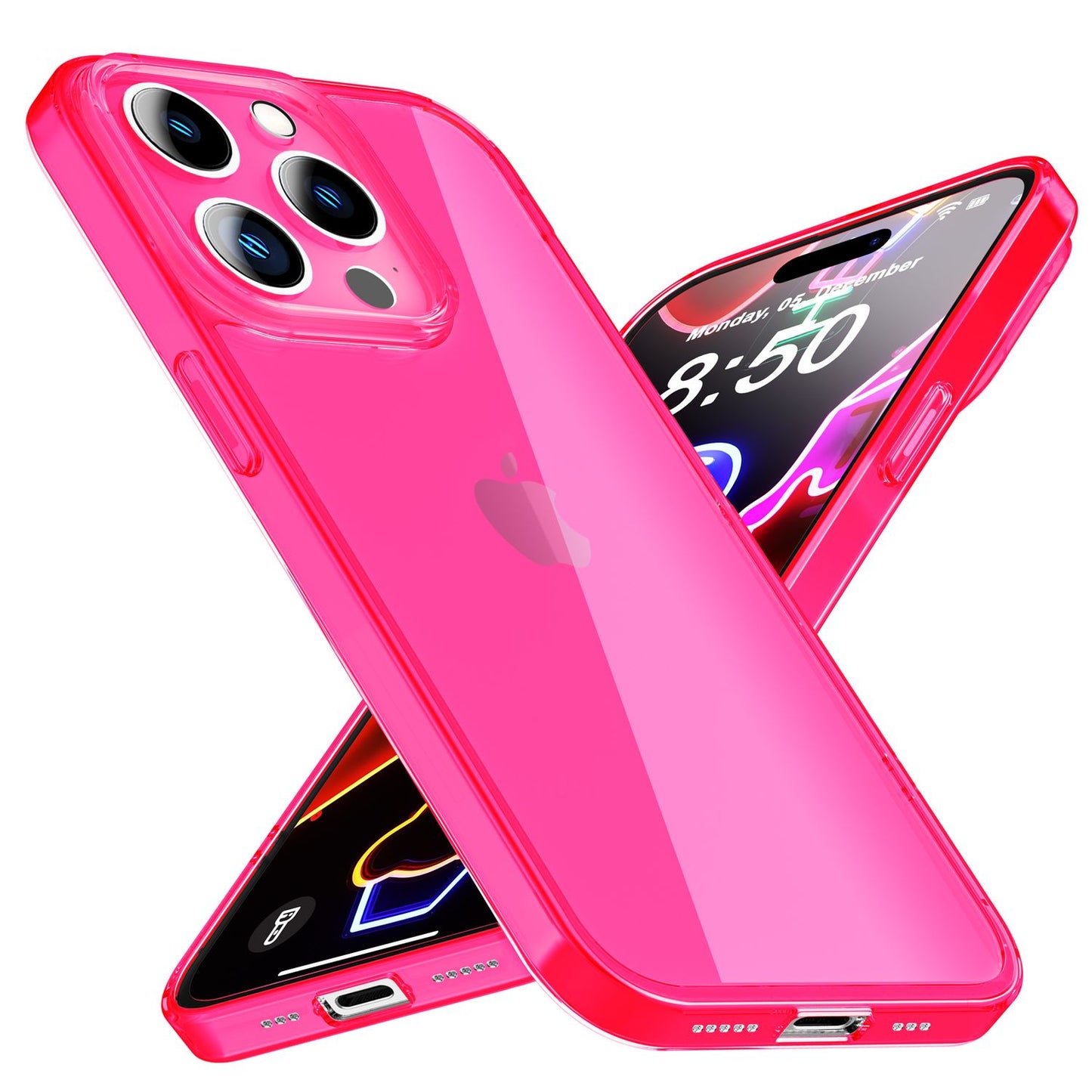 NALIA Neon Silikonhülle für iPhone 14 Pro Max – Knallige Signal-Farbe & Linsenschutz – VIBE (Transparentes Case) – Marke aus Berlin