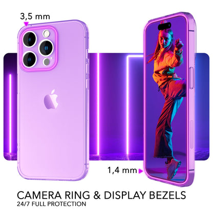 NALIA Neon Silikonhülle für iPhone 14 Pro Max – Knallige Signal-Farbe & Linsenschutz – VIBE (Transparentes Case) – Marke aus Berlin