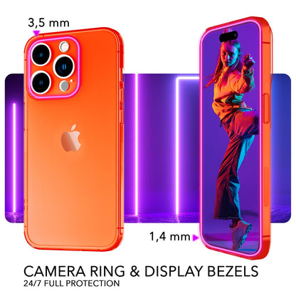 NALIA Neon Silikonhülle für iPhone 14 Pro Max – Knallige Signal-Farbe & Linsenschutz – VIBE (Transparentes Case) – Marke aus Berlin