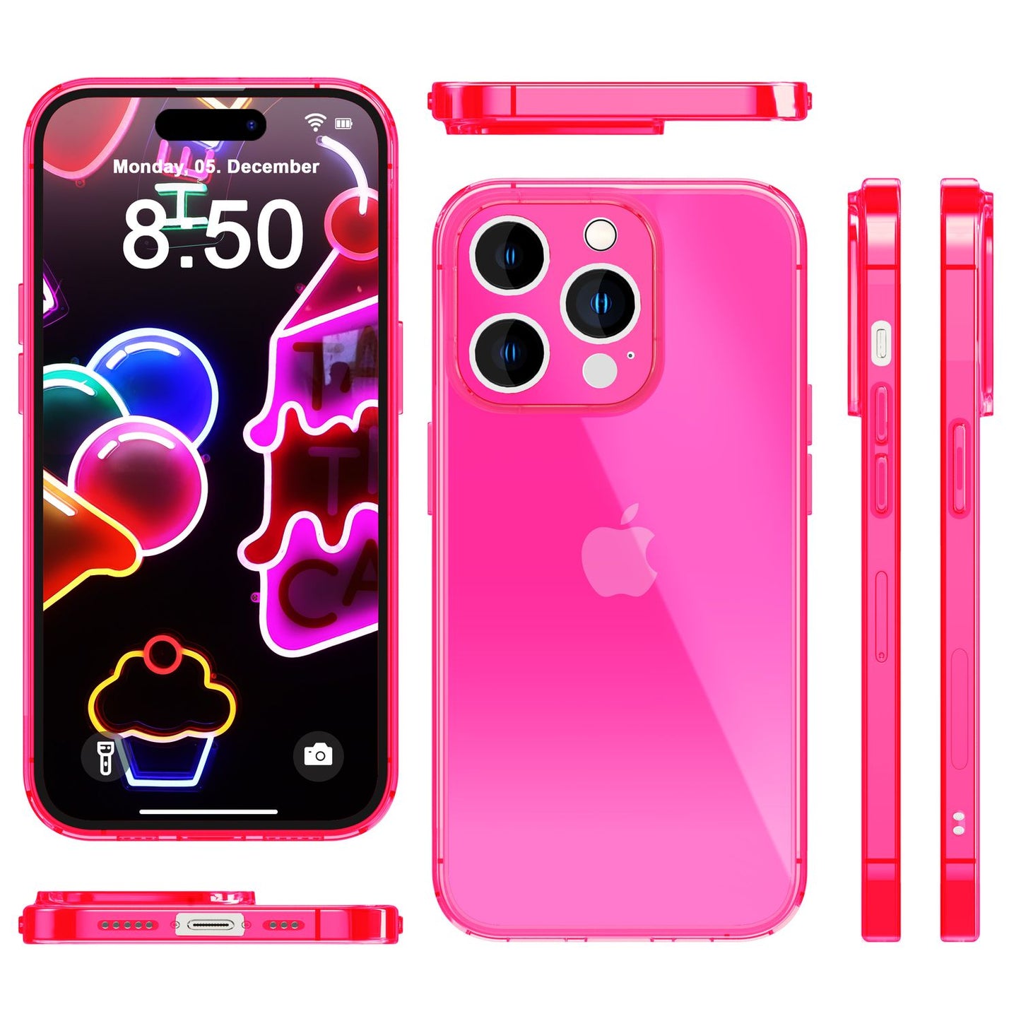 NALIA Neon Silikonhülle für iPhone 14 Pro Max – Knallige Signal-Farbe & Linsenschutz – VIBE (Transparentes Case) – Marke aus Berlin