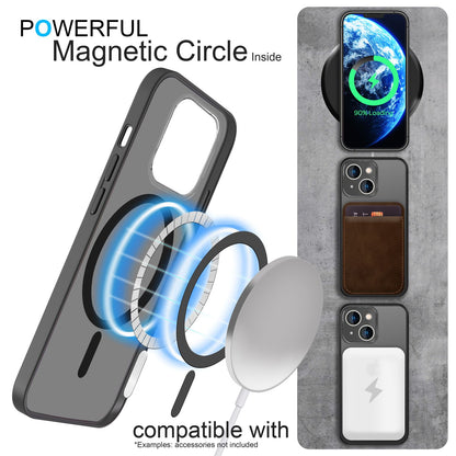 NALIA Set [3-in-1] MagPower Schutzhülle & 2x Schutzglas kompatibel mit iPhone 14 Hülle [kompatibel mit MagSafe], Halb-Transparent Matt Anti-Gelb, Harte Rückseite & Silikon-Rahmen Schwarz, Handycover