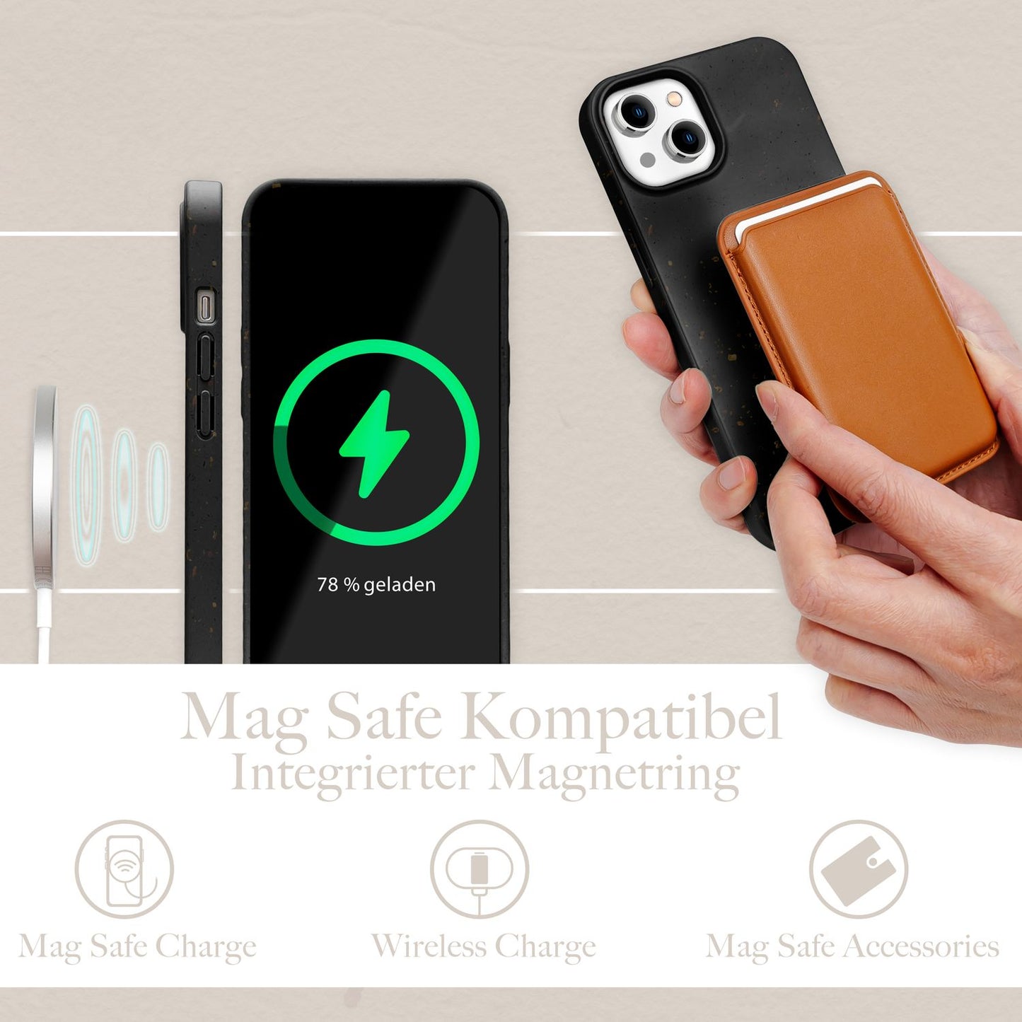 NALIA Handyhülle für iPhone 14 – MagSafe kompatibel & Weizenstroh-Mix – ECOFIT (Pflanzenbasiert, Rutschfest & Matt) – Marke aus Berlin