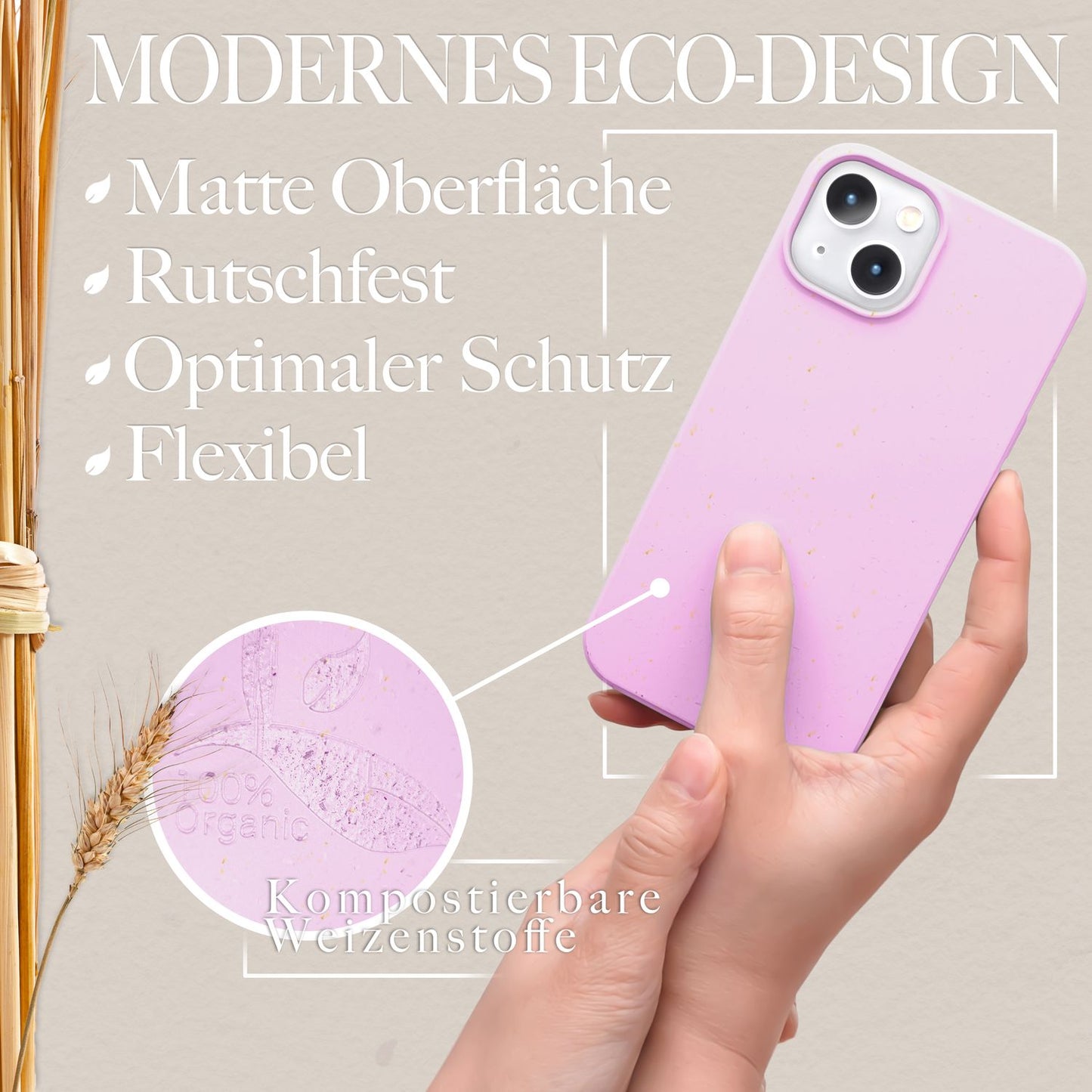NALIA Handyhülle für iPhone 14 Plus – MagSafe kompatibel & Weizenstroh-Mix – ECOFIT (Pflanzenbasiert, Rutschfest & Matt) – Marke aus Berlin
