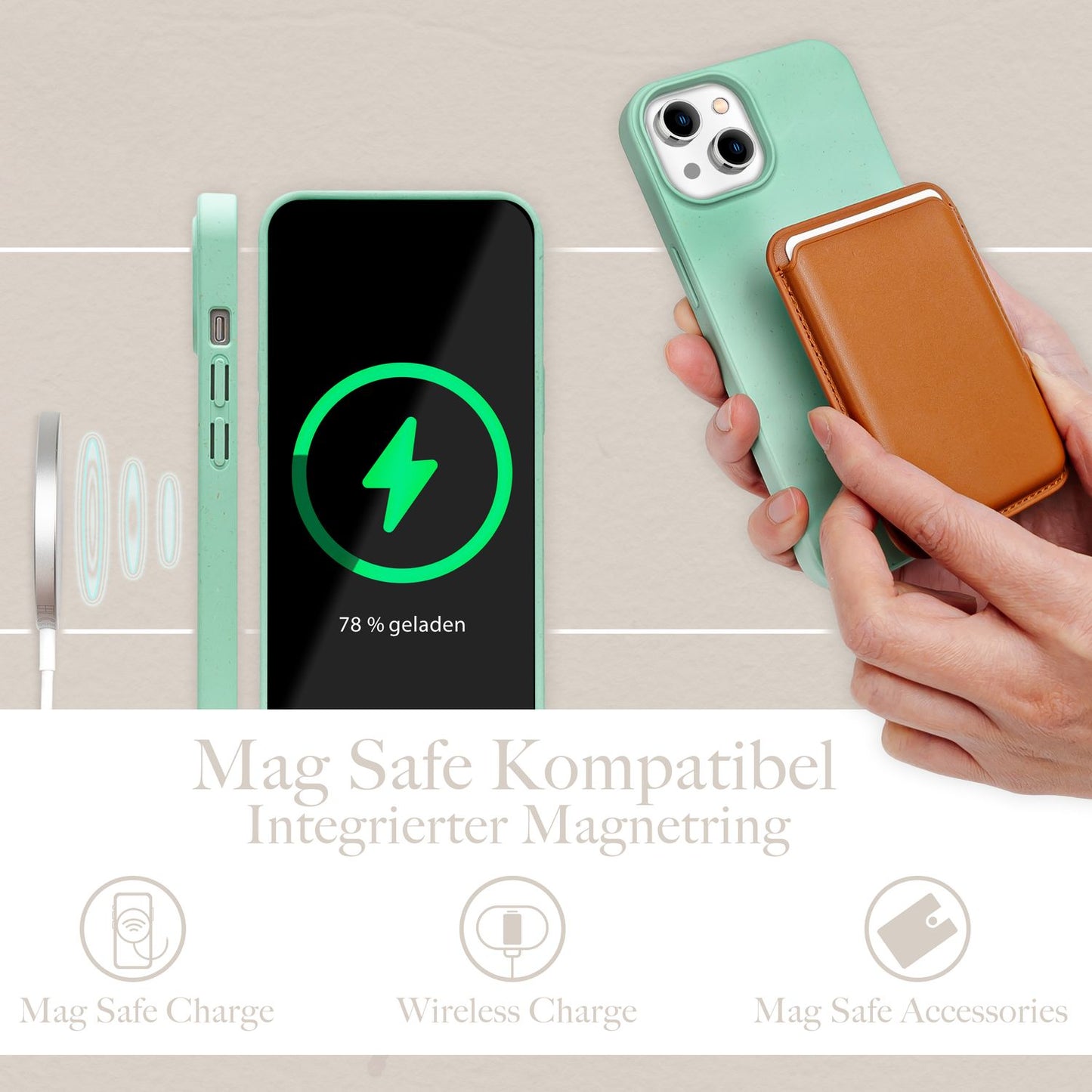 NALIA Handyhülle für iPhone 14 Plus – MagSafe kompatibel & Weizenstroh-Mix – ECOFIT (Pflanzenbasiert, Rutschfest & Matt) – Marke aus Berlin
