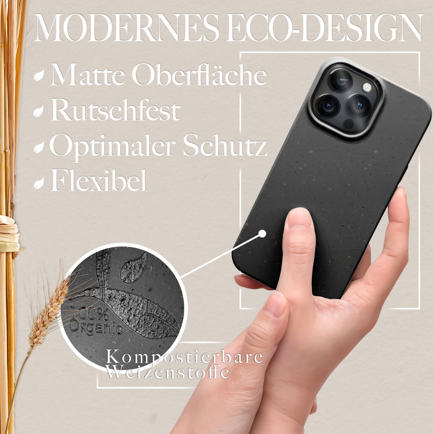 NALIA Handyhülle für iPhone 14 Pro – MagSafe kompatibel & Weizenstroh-Mix – ECOFIT (Pflanzenbasiert, Rutschfest & Matt) – Marke aus Berlin