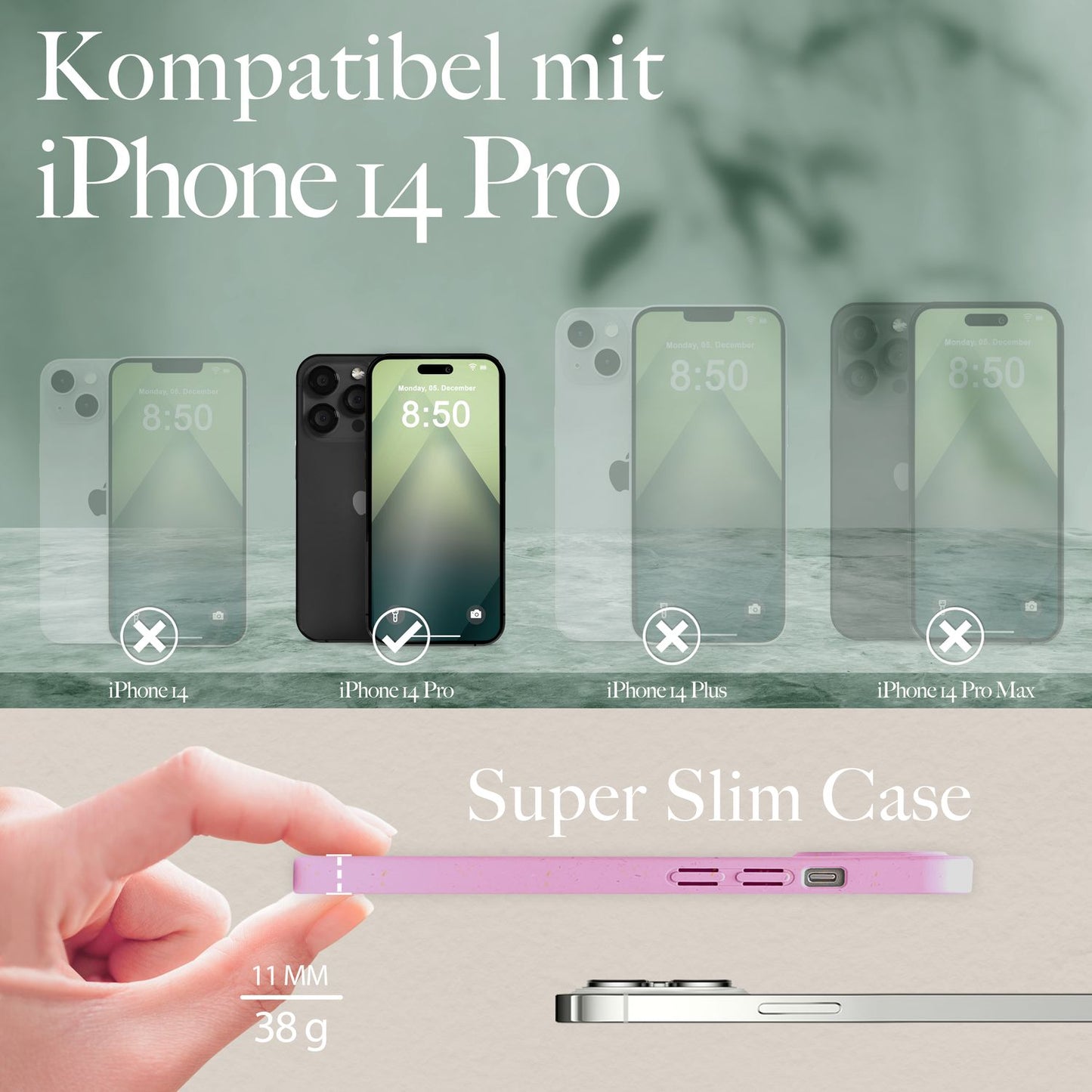NALIA Handyhülle für iPhone 14 Pro – MagSafe kompatibel & Weizenstroh-Mix – ECOFIT (Pflanzenbasiert, Rutschfest & Matt) – Marke aus Berlin