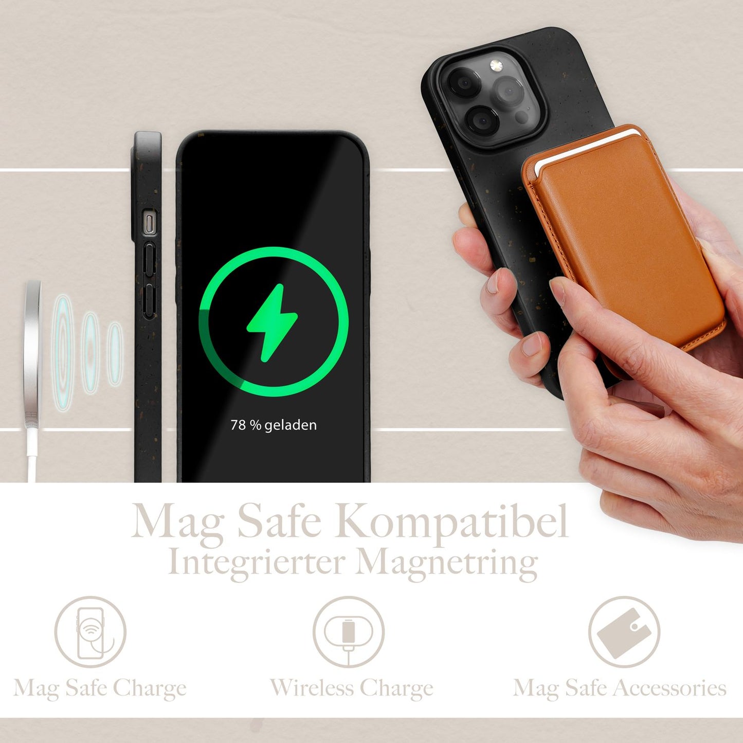 NALIA Handyhülle für iPhone 14 Pro – MagSafe kompatibel & Weizenstroh-Mix – ECOFIT (Pflanzenbasiert, Rutschfest & Matt) – Marke aus Berlin