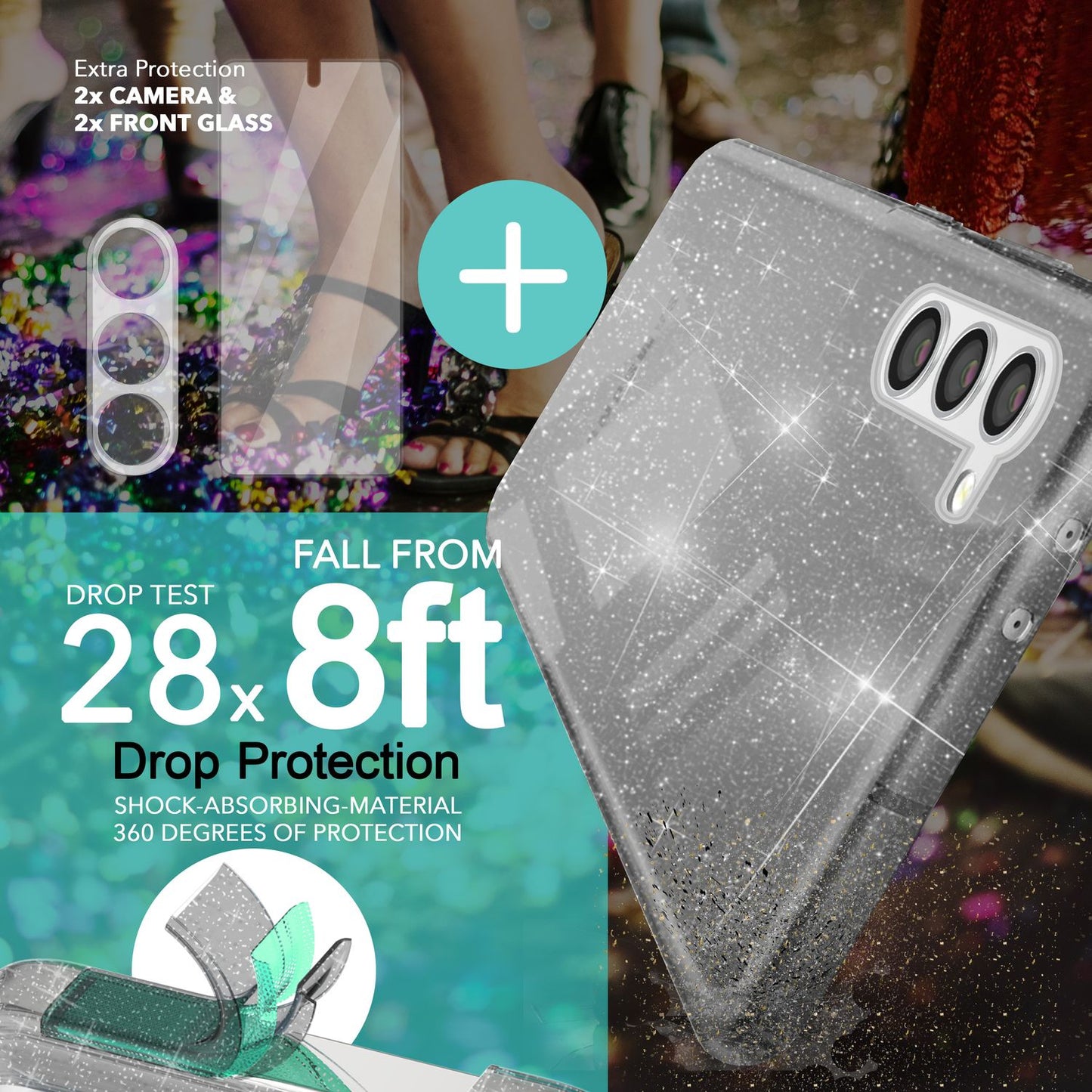 NALIA Glitzerhülle für Samsung Galaxy S23 – Funkelndes Silikon Case – DAZZLIN (Transparent & Stoßfest) – Marke aus Berlin