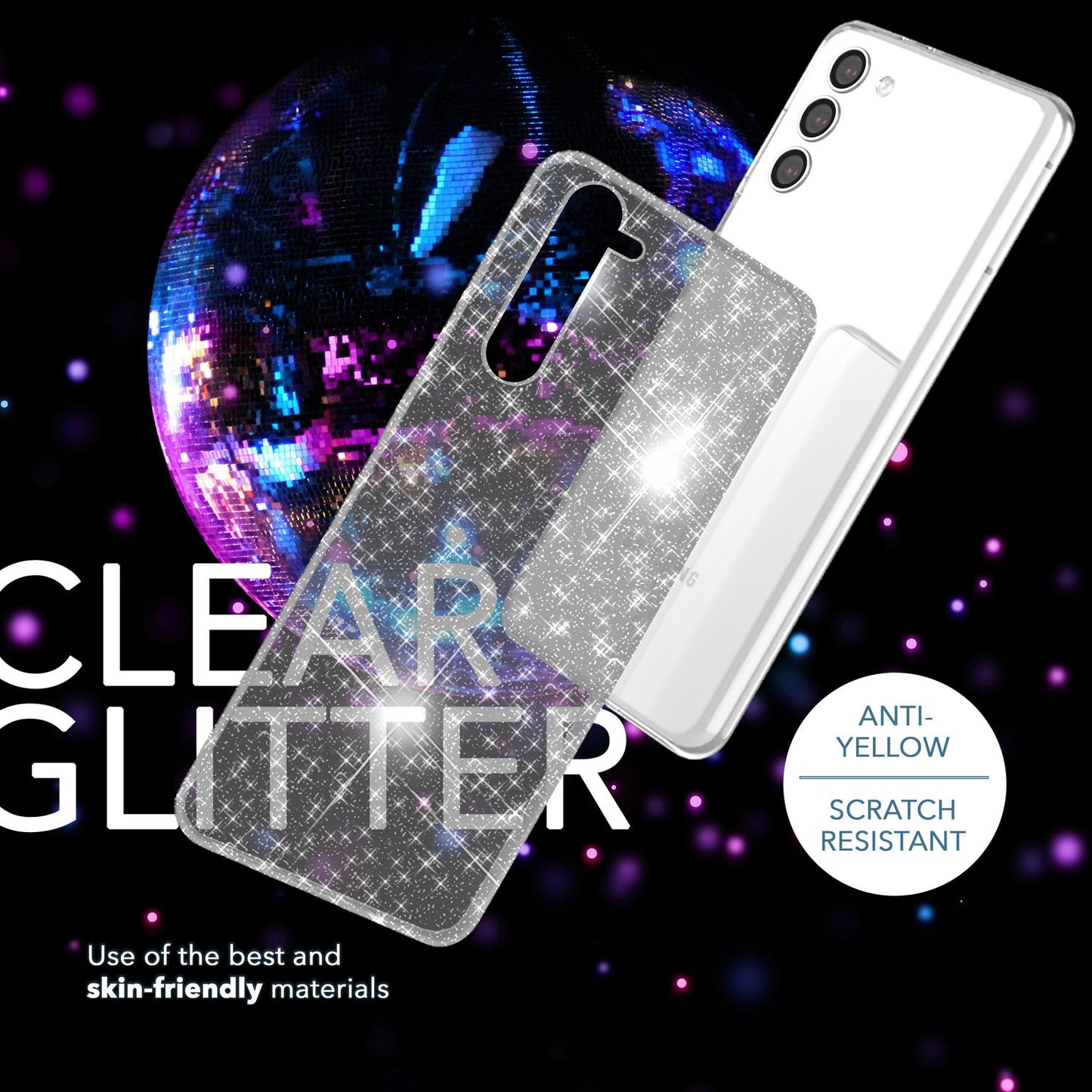 NALIA Glitzerhülle für Samsung Galaxy S23 – Funkelndes Silikon Case – DAZZLIN (Transparent & Stoßfest) – Marke aus Berlin