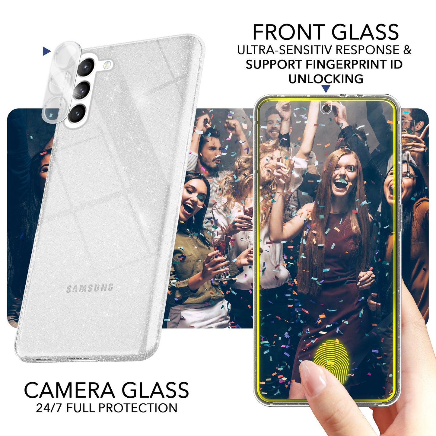 NALIA Glitzerhülle für Samsung Galaxy S23 – Funkelndes Silikon Case – DAZZLIN (Transparent & Stoßfest) – Marke aus Berlin
