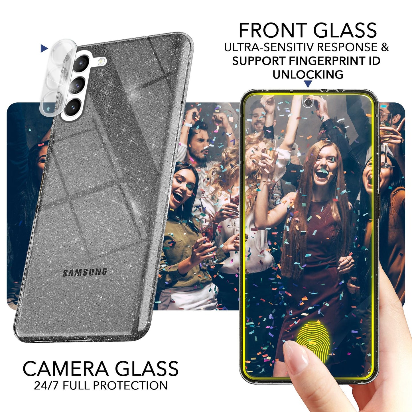 NALIA Glitzerhülle für Samsung Galaxy S23 – Funkelndes Silikon Case – DAZZLIN (Transparent & Stoßfest) – Marke aus Berlin
