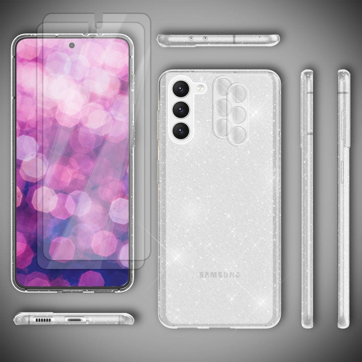 NALIA Glitzerhülle für Samsung Galaxy S23 – Funkelndes Silikon Case – DAZZLIN (Transparent & Stoßfest) – Marke aus Berlin