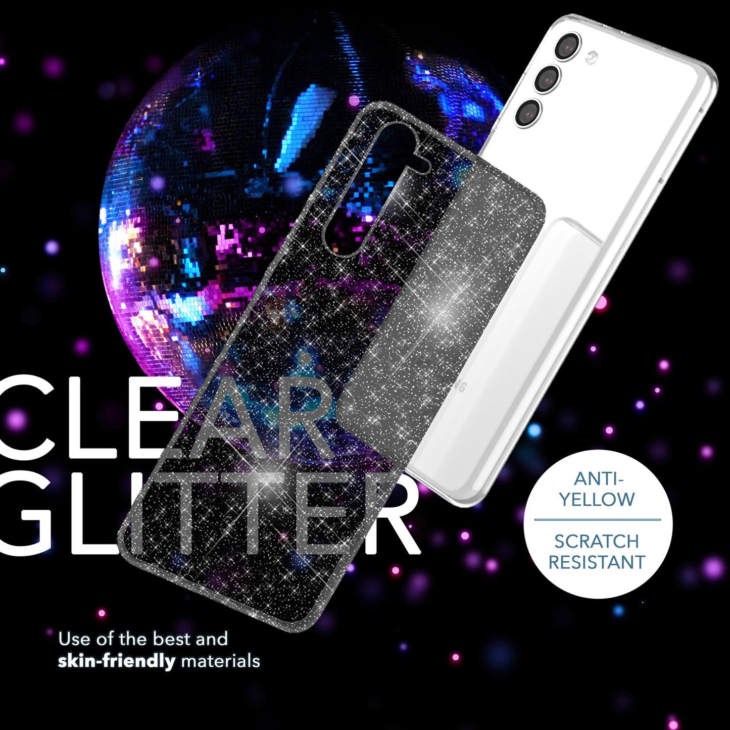 NALIA Glitzerhülle für Samsung Galaxy S23 – Funkelndes Silikon Case – DAZZLIN (Transparent & Stoßfest) – Marke aus Berlin