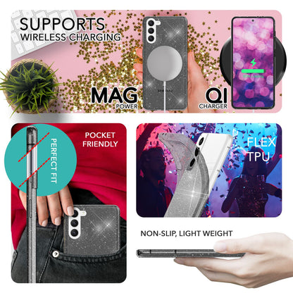 NALIA Glitzerhülle für Samsung Galaxy S23 Plus – Funkelndes Silikon Case – DAZZLIN (Transparent & Stoßfest) – Marke aus Berlin