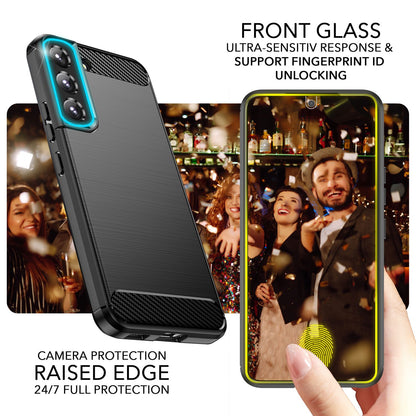 NALIA Silikonhülle für Samsung Galaxy S23 Plus – Rutschfest & Matt – VORTEX (Gebürstete Optik & Carbon Design) – Marke aus Berlin