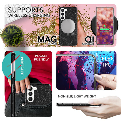 NALIA Glitzerhülle für Samsung Galaxy S23 – Funkelnder Glitzer-Look & Grip – SHINEPOP (Silikon Case) – Marke aus Berlin