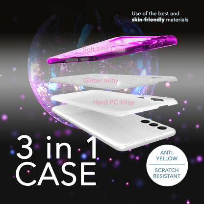 NALIA Glitzerhülle für Samsung Galaxy S23 – Funkelnder Glitzer-Look & Grip – SHINEPOP (Silikon Case) – Marke aus Berlin