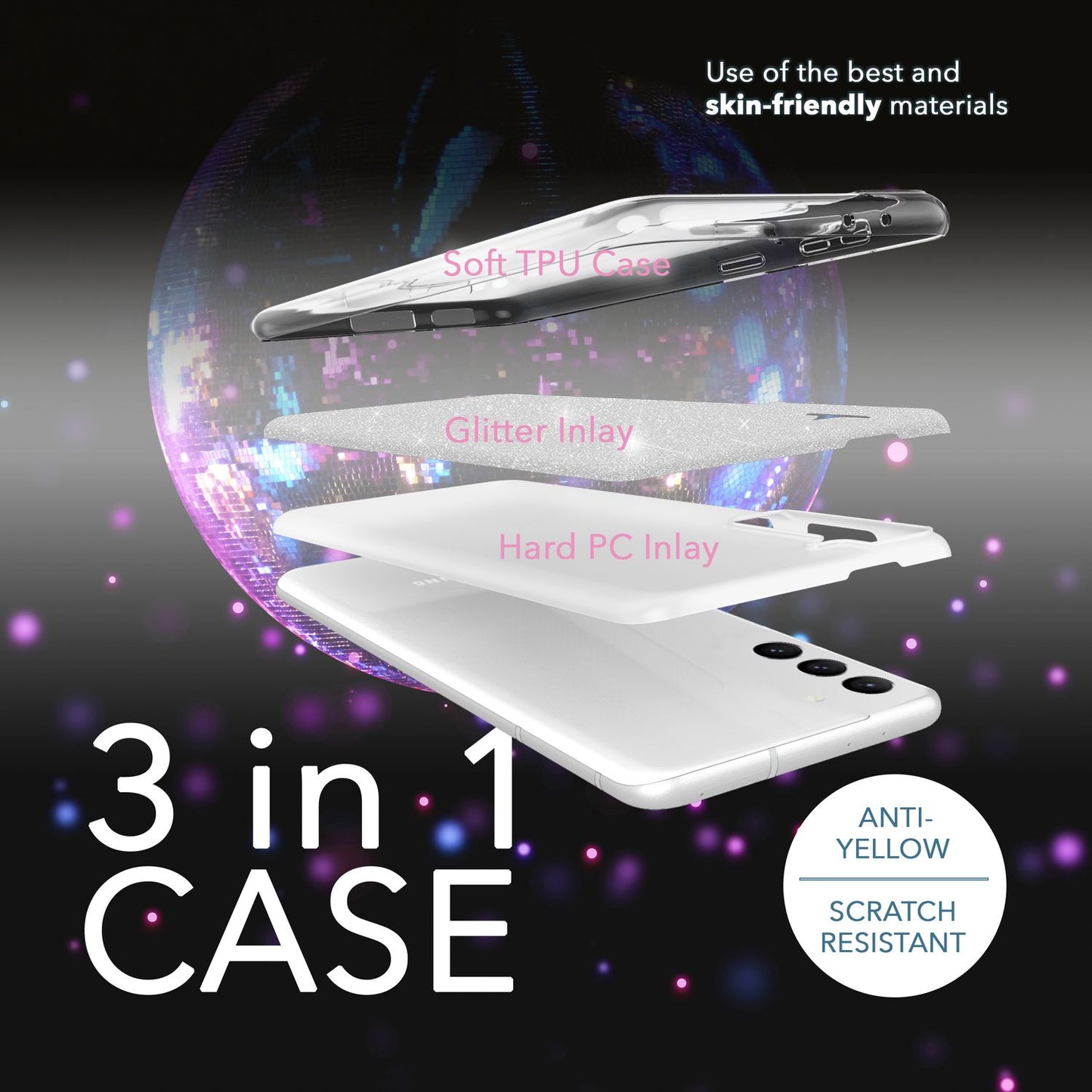 NALIA Glitzerhülle für Samsung Galaxy S23 – Funkelnder Glitzer-Look & Grip – SHINEPOP (Silikon Case) – Marke aus Berlin