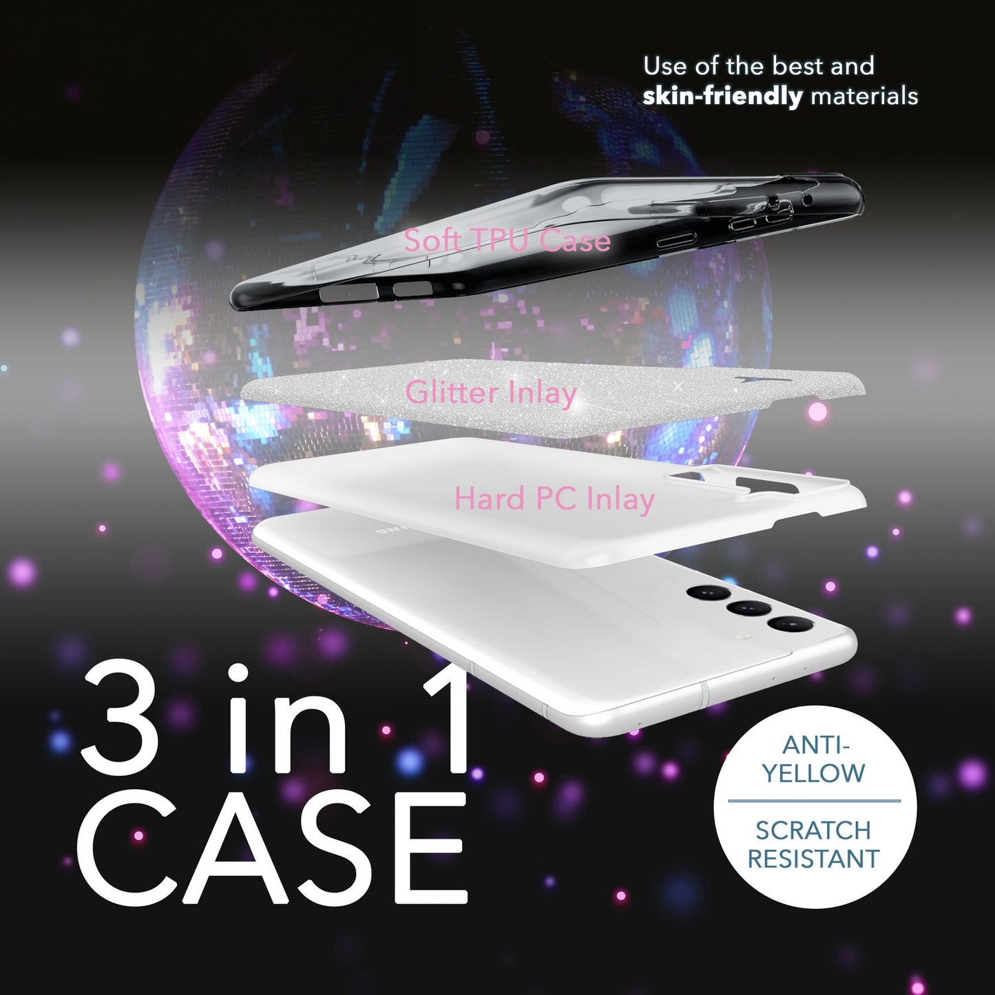 NALIA Glitzerhülle für Samsung Galaxy S23 Plus – Funkelnder Glitzer-Look & Grip – SHINEPOP (Silikon Case) – Marke aus Berlin