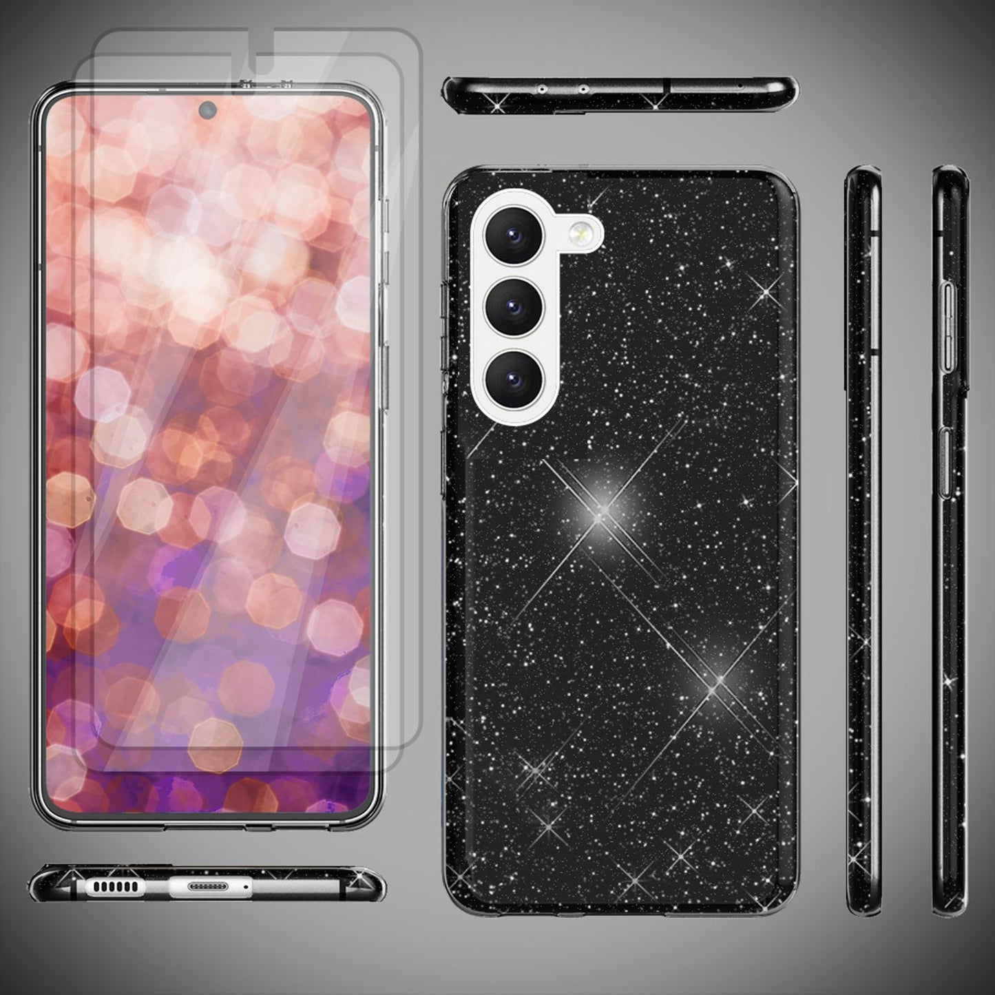 NALIA Glitzerhülle für Samsung Galaxy S23 Plus – Funkelnder Glitzer-Look & Grip – SHINEPOP (Silikon Case) – Marke aus Berlin