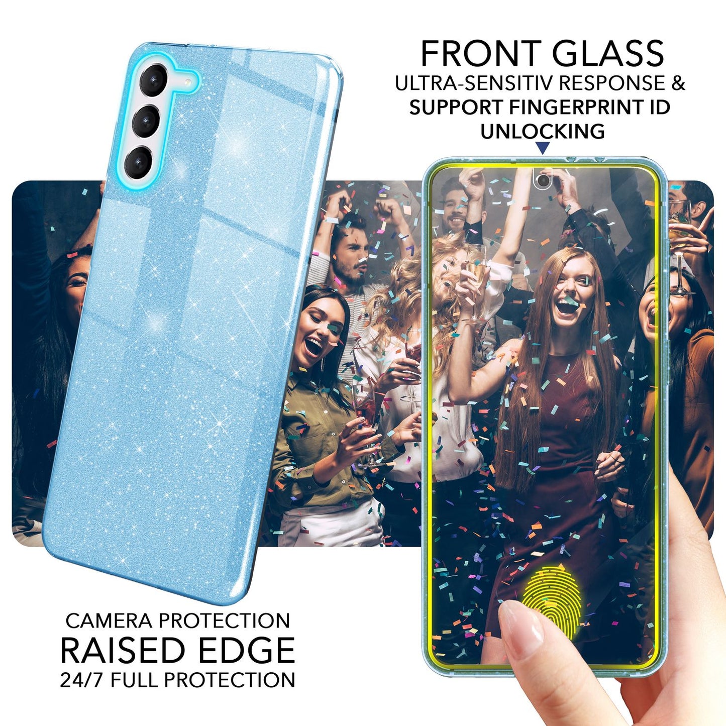 NALIA Glitzerhülle für Samsung Galaxy S23 Plus – Funkelnder Glitzer-Look & Grip – SHINEPOP (Silikon Case) – Marke aus Berlin