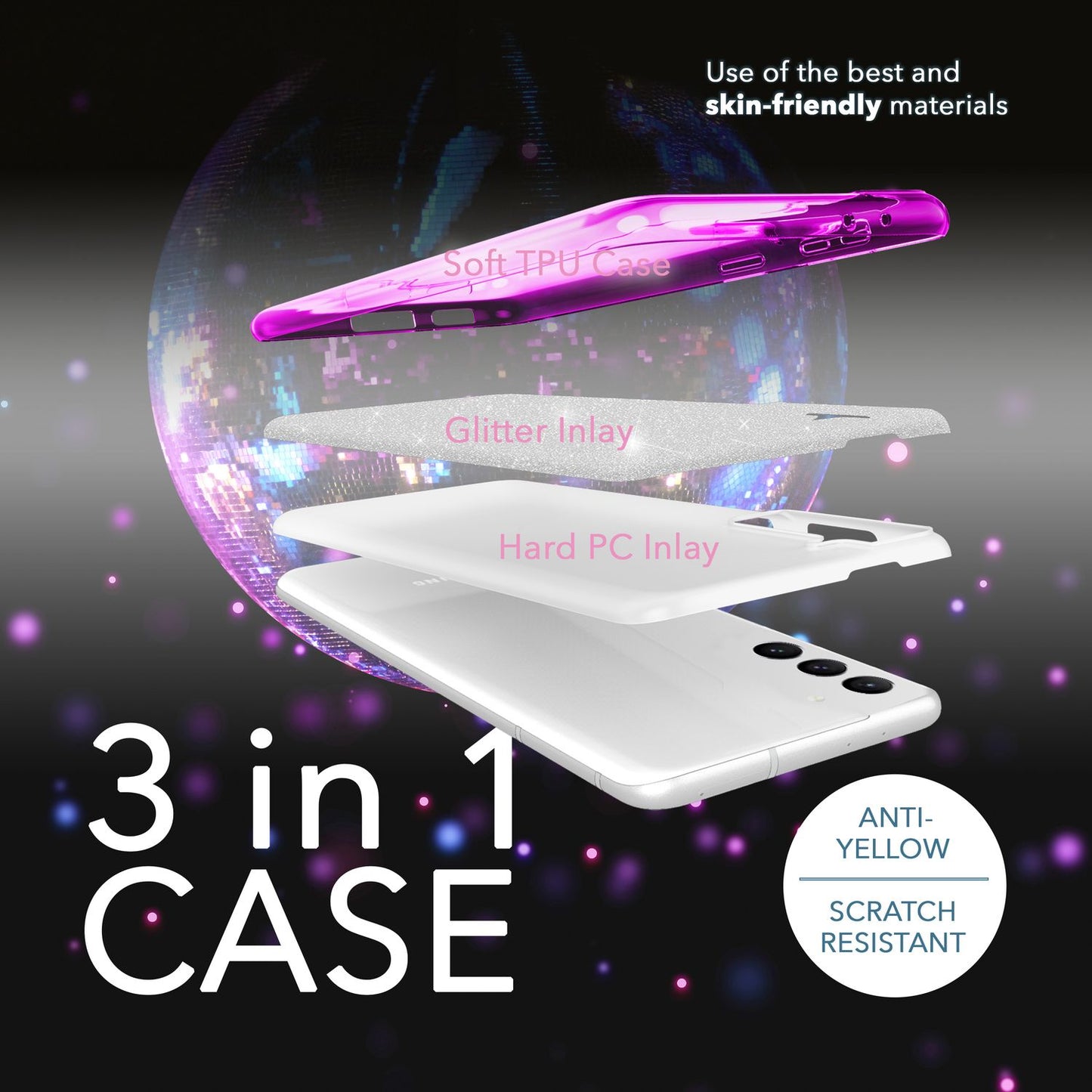 NALIA Glitzerhülle für Samsung Galaxy S23 Plus – Funkelnder Glitzer-Look & Grip – SHINEPOP (Silikon Case) – Marke aus Berlin