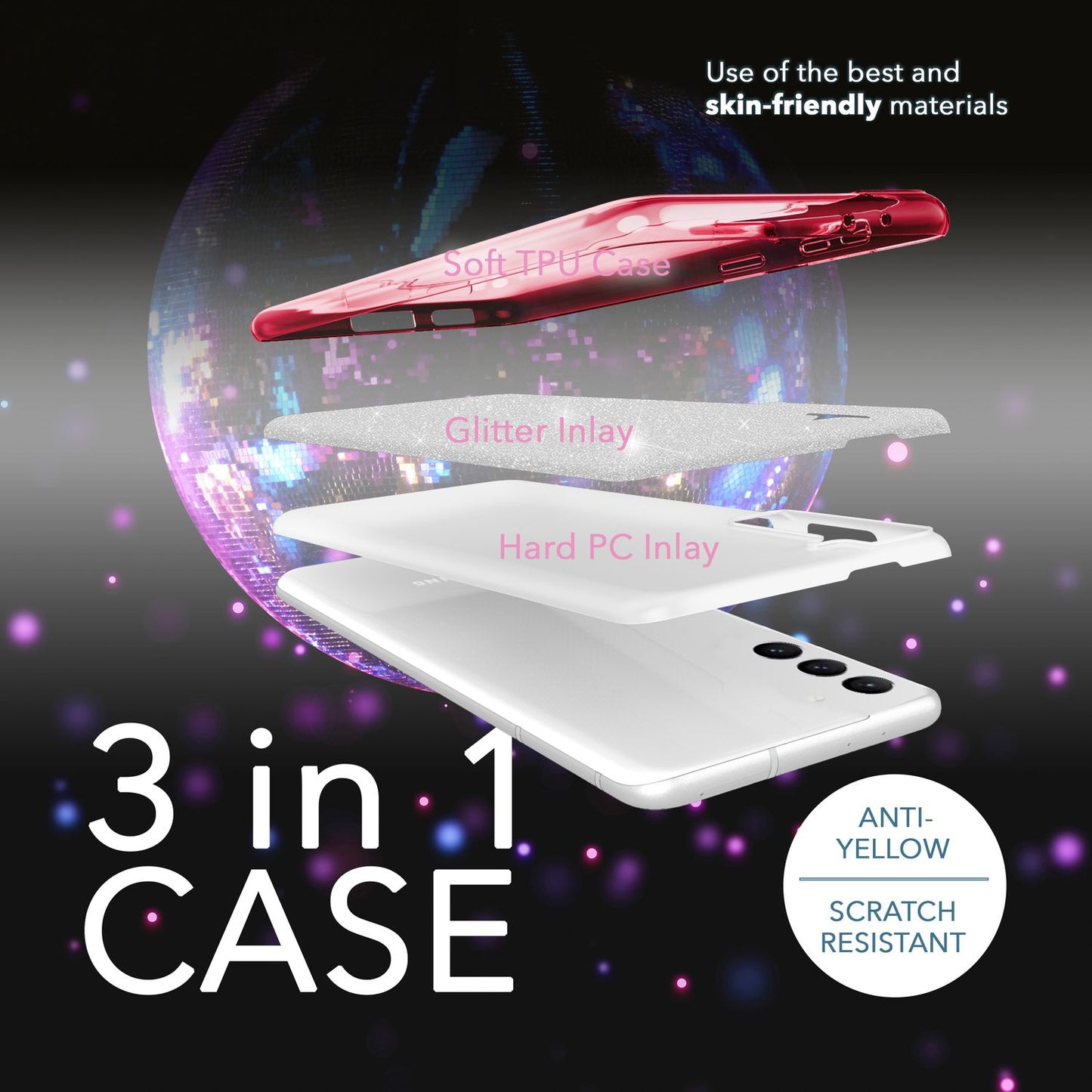 NALIA Glitzerhülle für Samsung Galaxy S23 Plus – Funkelnder Glitzer-Look & Grip – SHINEPOP (Silikon Case) – Marke aus Berlin