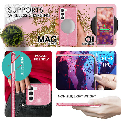 NALIA Glitzerhülle für Samsung Galaxy S23 Plus – Funkelnder Glitzer-Look & Grip – SHINEPOP (Silikon Case) – Marke aus Berlin