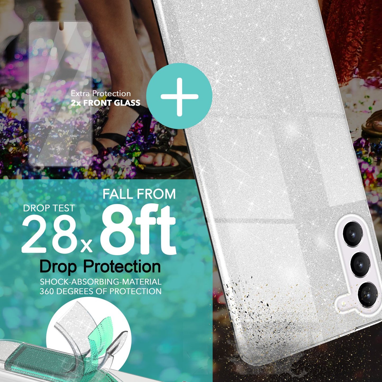 NALIA Glitzerhülle für Samsung Galaxy S23 Plus – Funkelnder Glitzer-Look & Grip – SHINEPOP (Silikon Case) – Marke aus Berlin