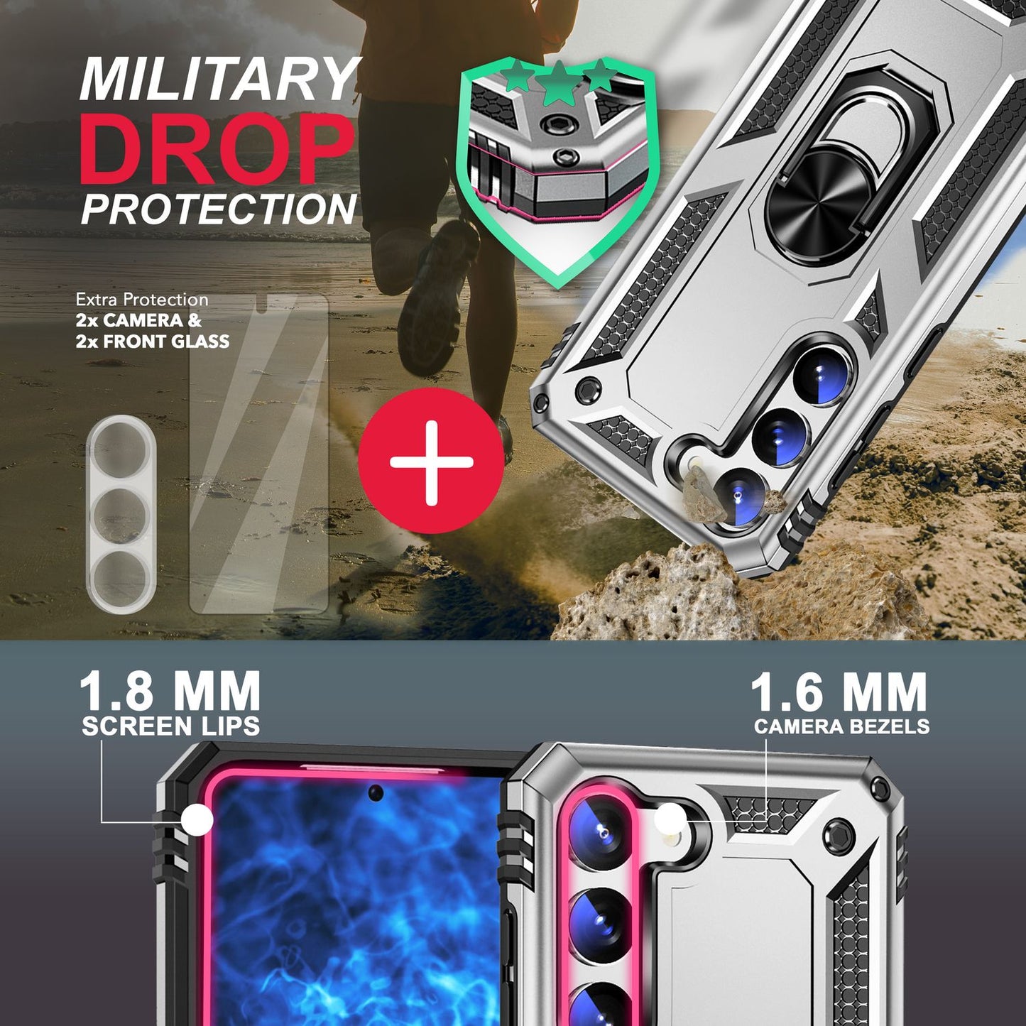 NALIA Panzerhülle für Samsung Galaxy S23 – Ring-Ständer 360° & Magnet-Halterung Kompatibel – RINGDEFEND (Stoßfestes Outdoor Case) – Marke aus Berlin